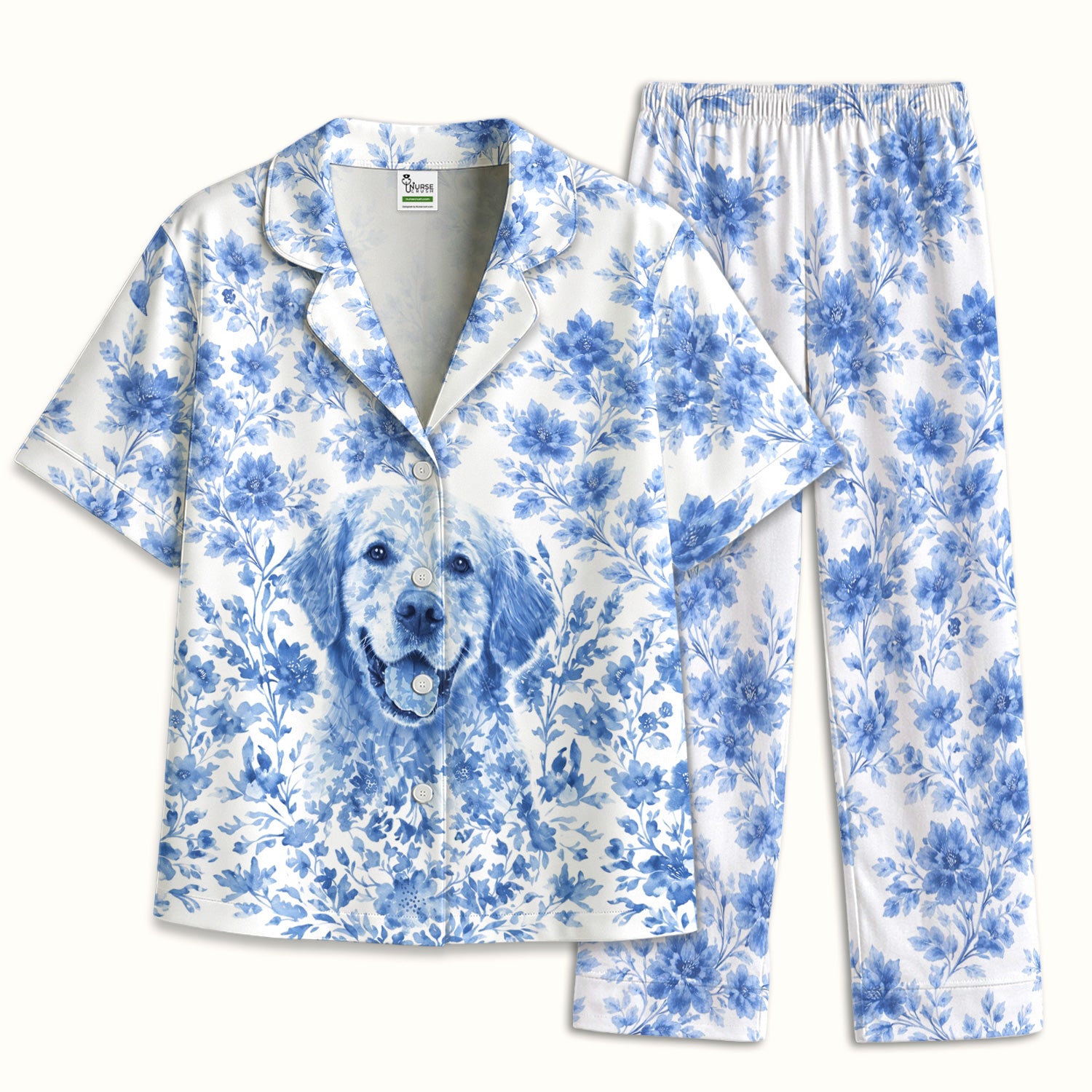 Personalized Pet Photo Floral Pajama Set, Breathable Fabrics Uniform