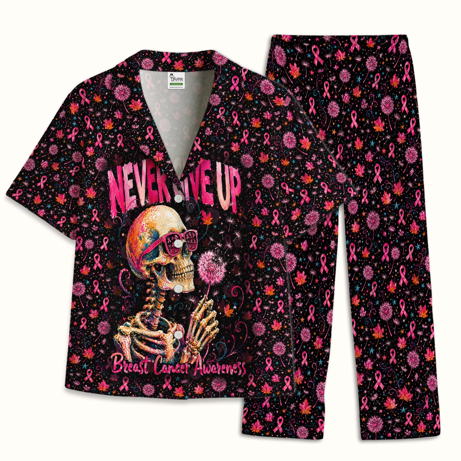 Meaningful Breast Cancer Awareness Skeleton Pajama Set, Soft Breathable Fabric Comfortable Sleepwear