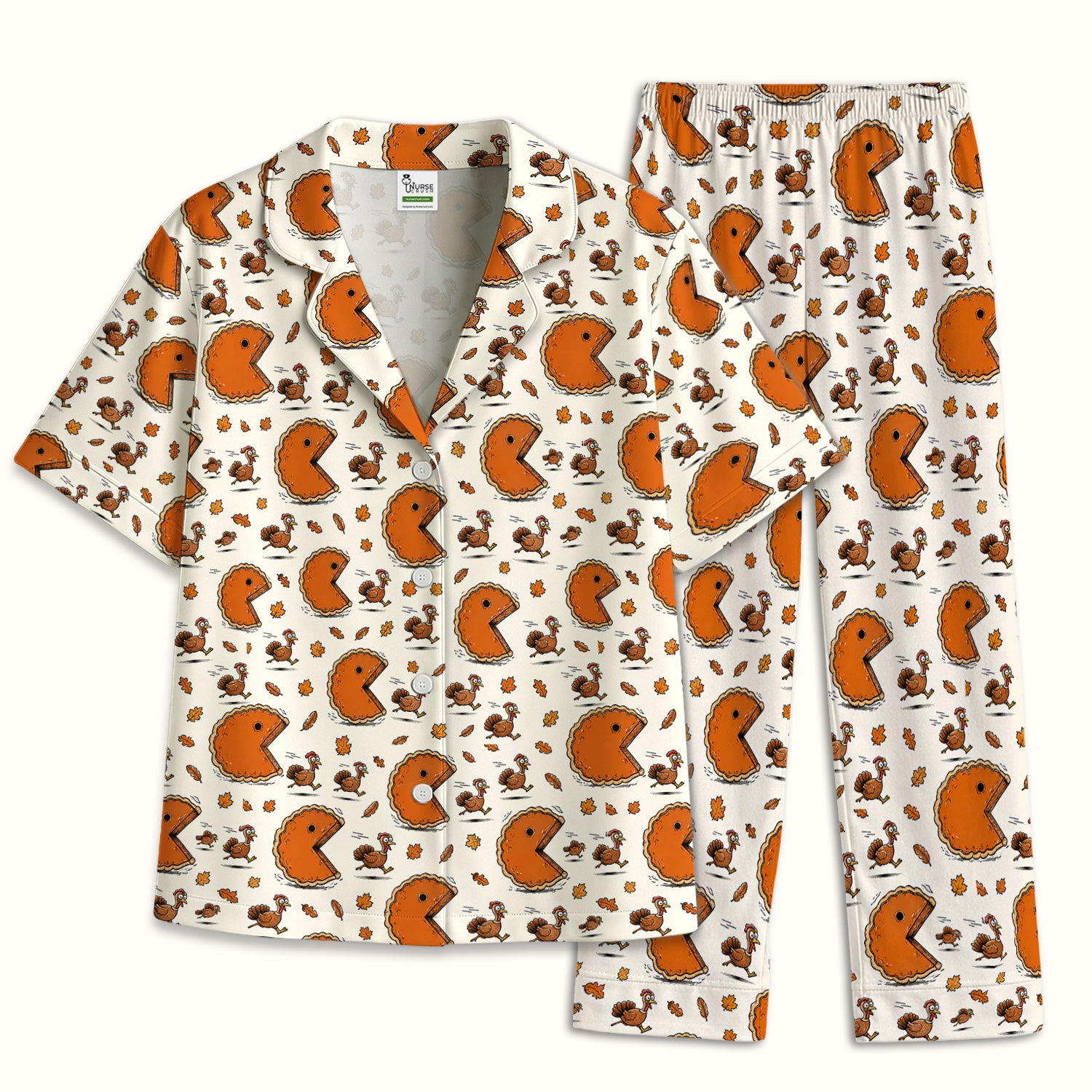 Thanksgiving Pie Chasing Turkey Pajama Set, Soft Breathable Fabric Comfortable Sleepwear