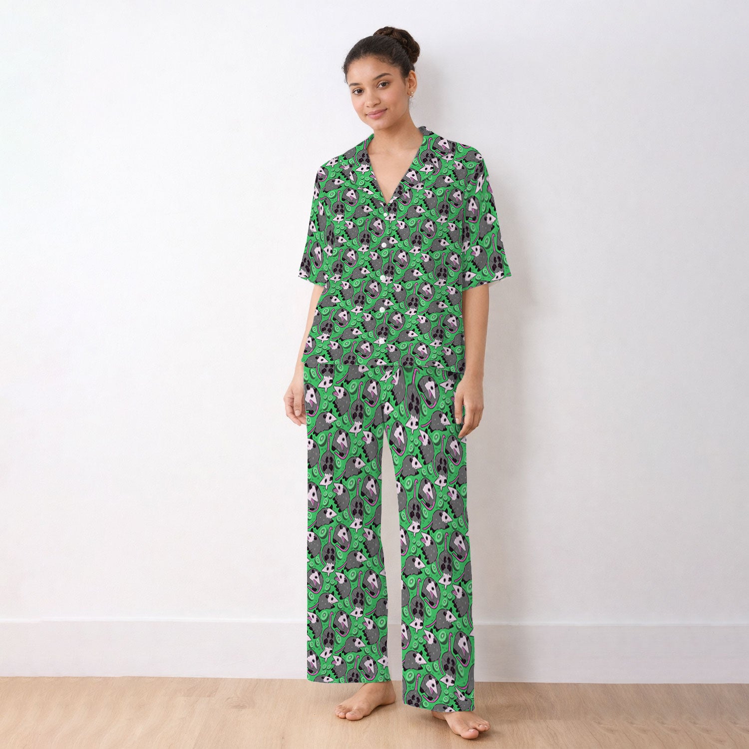 Funny Opossum Kiwi Pajama Set, Quirky Quirky Cartoon Animal Breathable Fabrics Uniform
