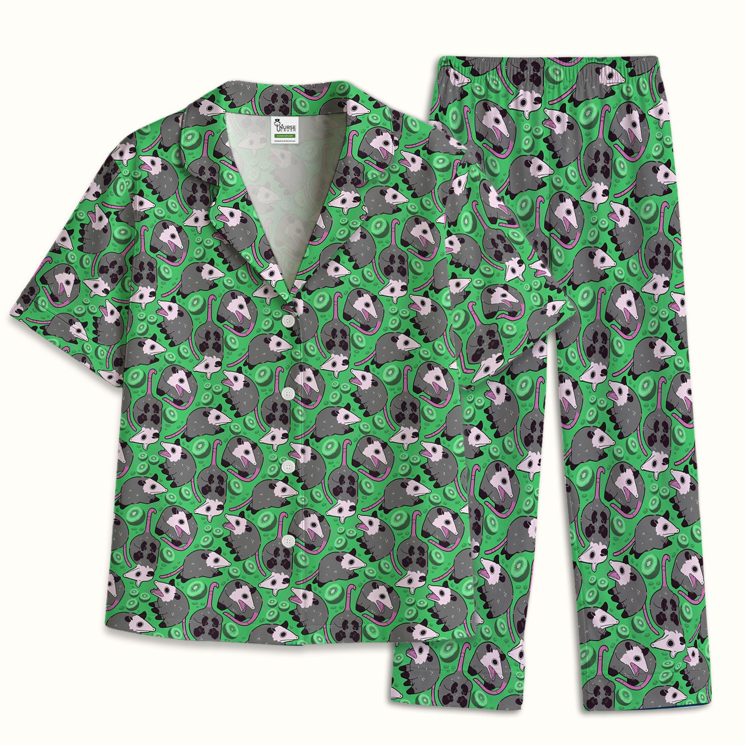Funny Opossum Kiwi Pajama Set, Quirky Quirky Cartoon Animal Breathable Fabrics Uniform