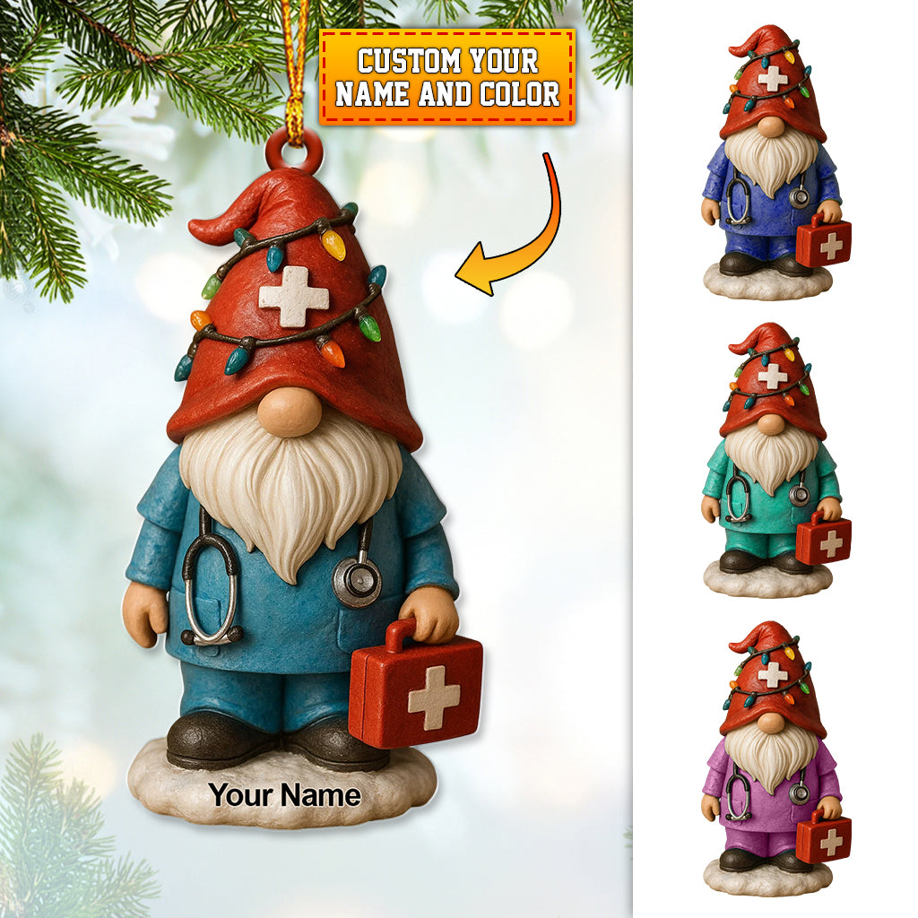 Personalized Medical Gnome Christmas Ornament, Custom Name Nurse Holiday Decor, Xmas Healthcare Gift For Nursing