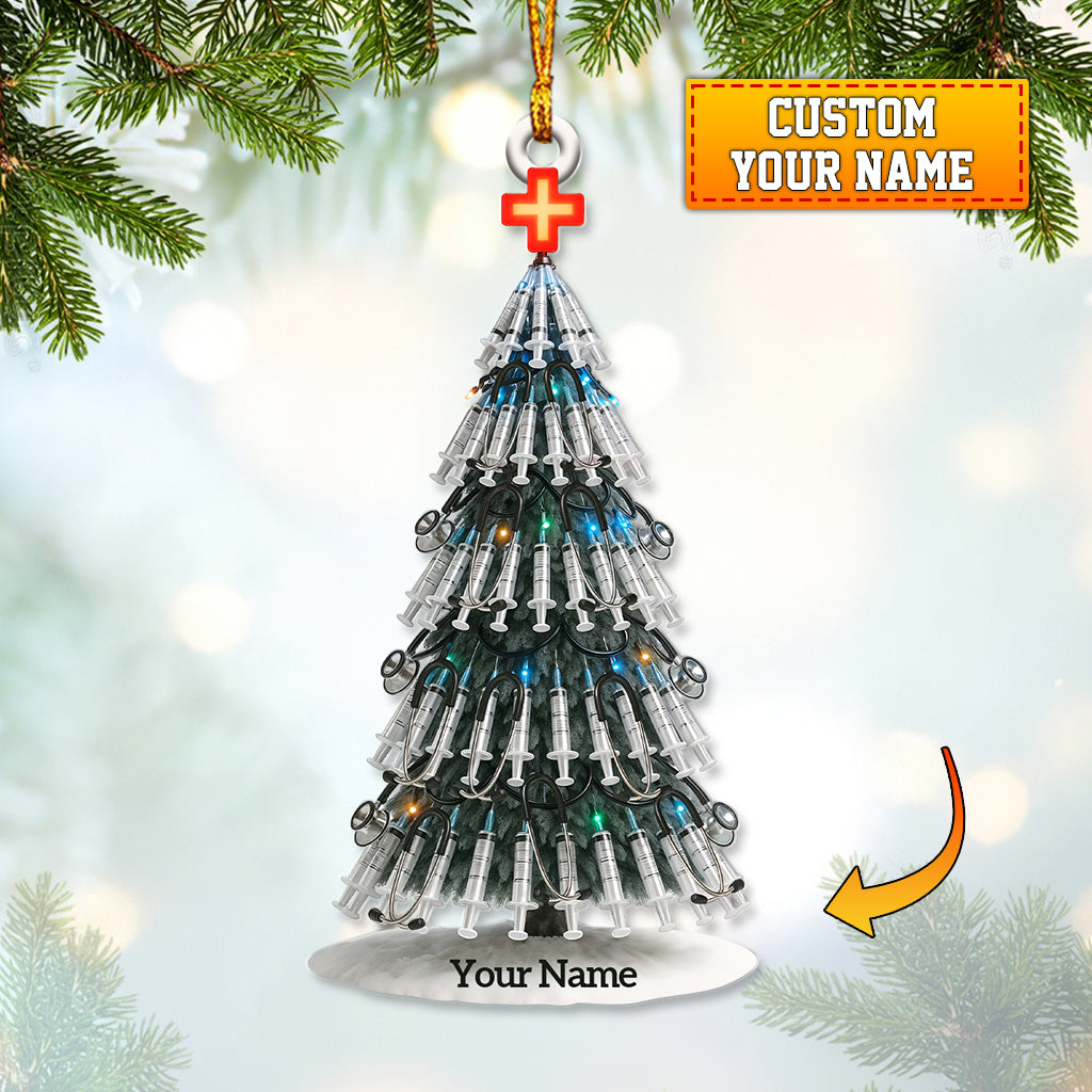 Personalized Xmas Nursing Ornament, Custom Nurse Syringe Christmas Ornament, Unique Medical Tree Decoration