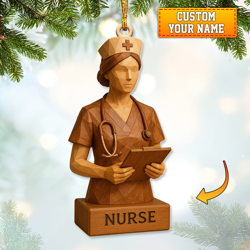 Custom Name Nurse Ornament, Personalized Wooden Nurse Figurine Decor, Xmas Healthcare Gift for Nursing
