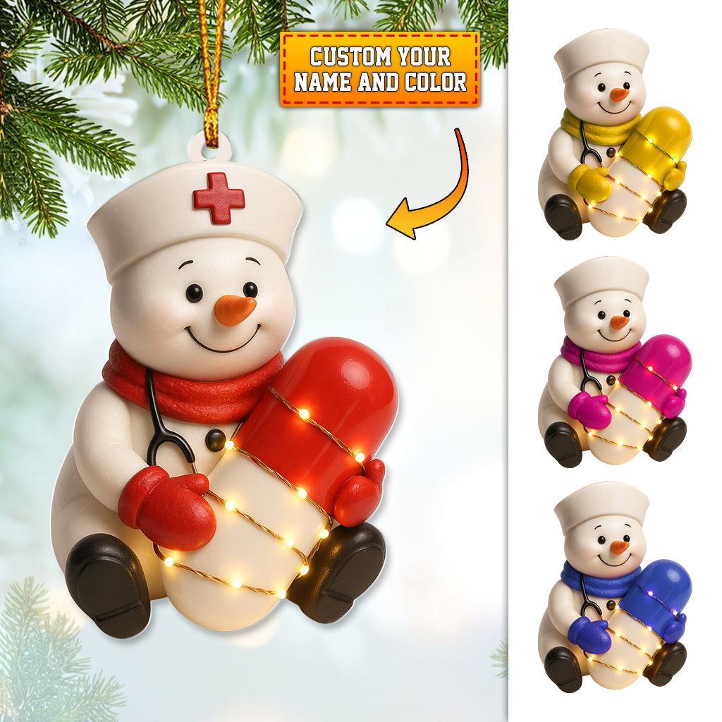 Personalized Nurse Snowman Ornament, Custom Name Christmas Medical Pill Decor, Gift For Nursing