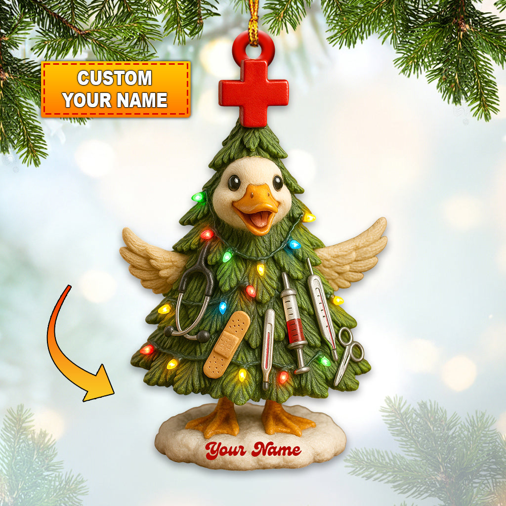 Duck Nurse Christmas Ornament – Custom Name Medical Tree Decor for Healthcare Workers & Funny Xmas Gift for Nursing
