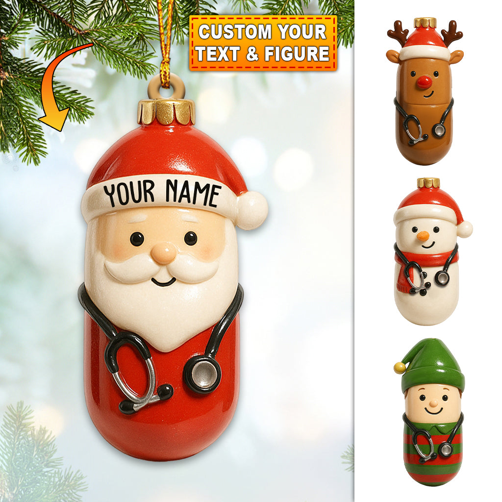 Personalized Santa Nurse Pill Ornament – Custom Name Healthcare Christmas Decor, Cute Medical Holiday Gift for Nurses & Doctors