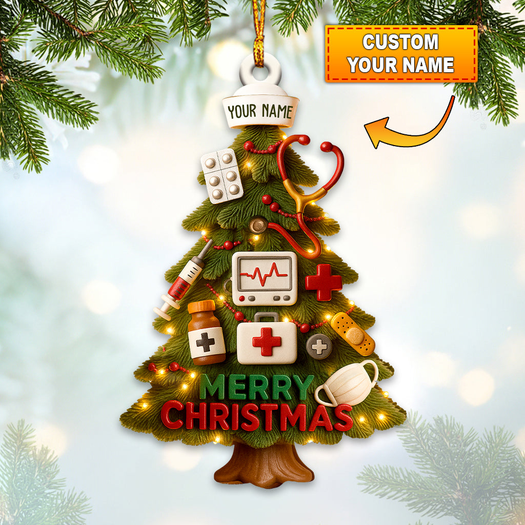 Personalized Nurse Christmas Tree Ornament – Custom Name Medical Holiday Decor for Healthcare Workers