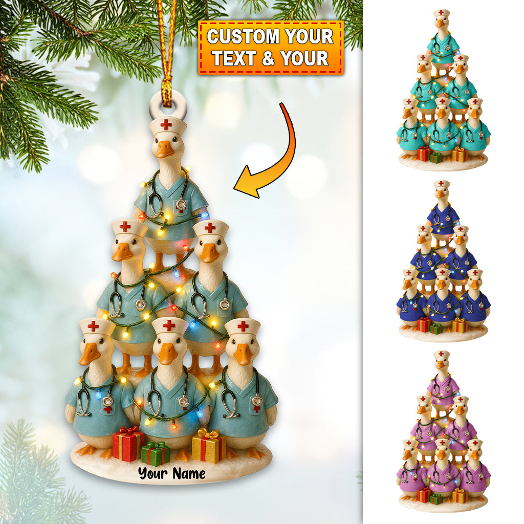 Custom Name Nurse Duck Christmas Ornament, Nursing Duck Tree Figurine, Personalized RN Holiday Gift