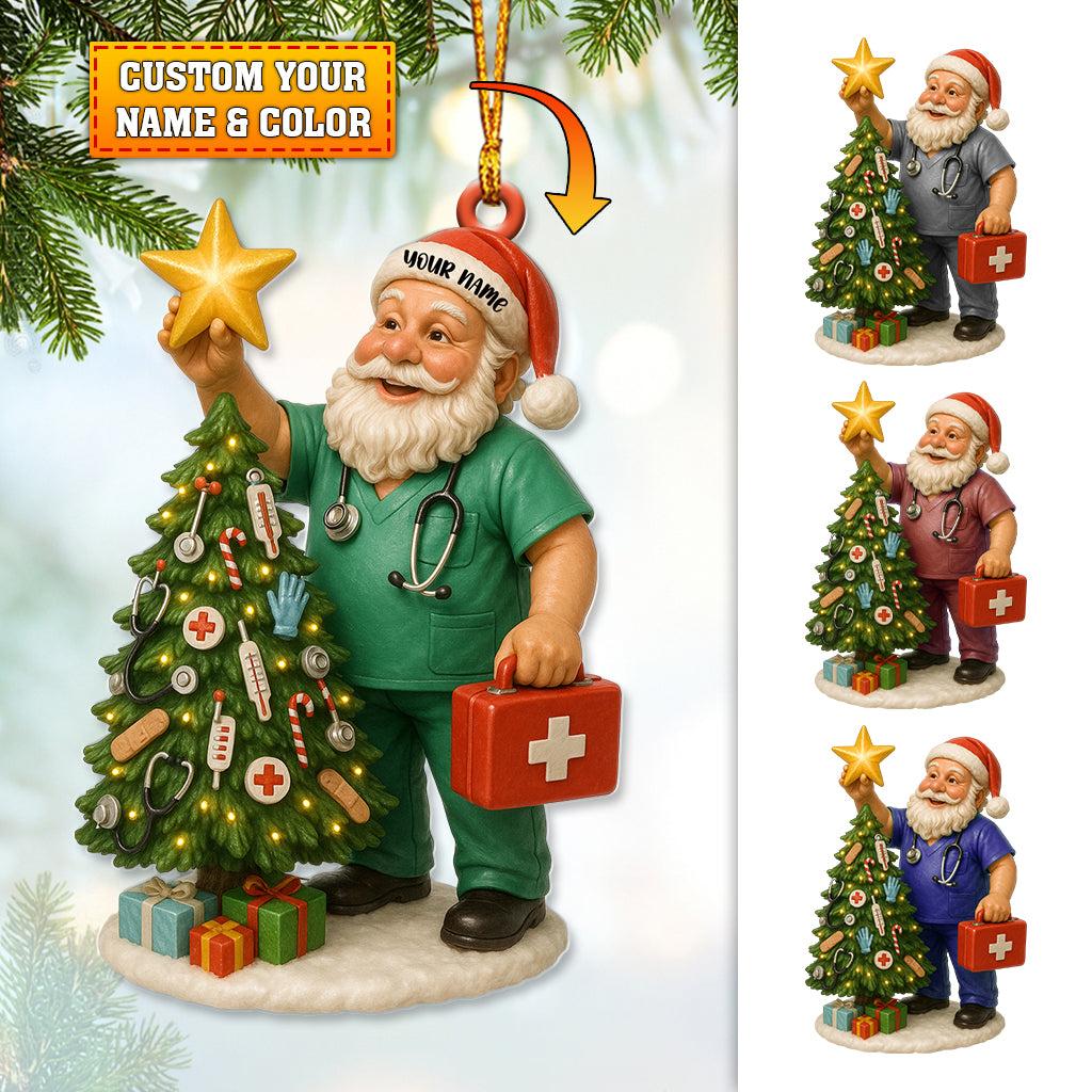 Custom Name Nurse Santa Ornament, Nursing Christmas Tree Decor, Personalized Medical Worker Holiday Gift