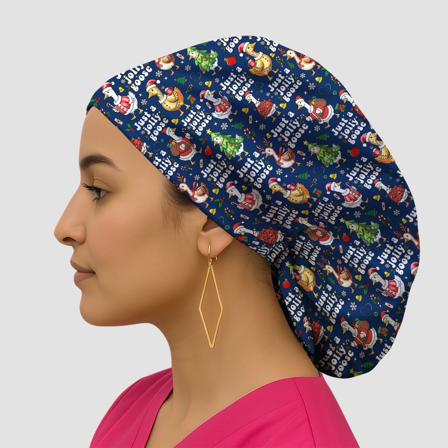 Just a Jolly Goose Bouffant Scrub Caps for Women - Santa Goose Holiday Nursing Gift - Breathable Fabrics Caps Uniform