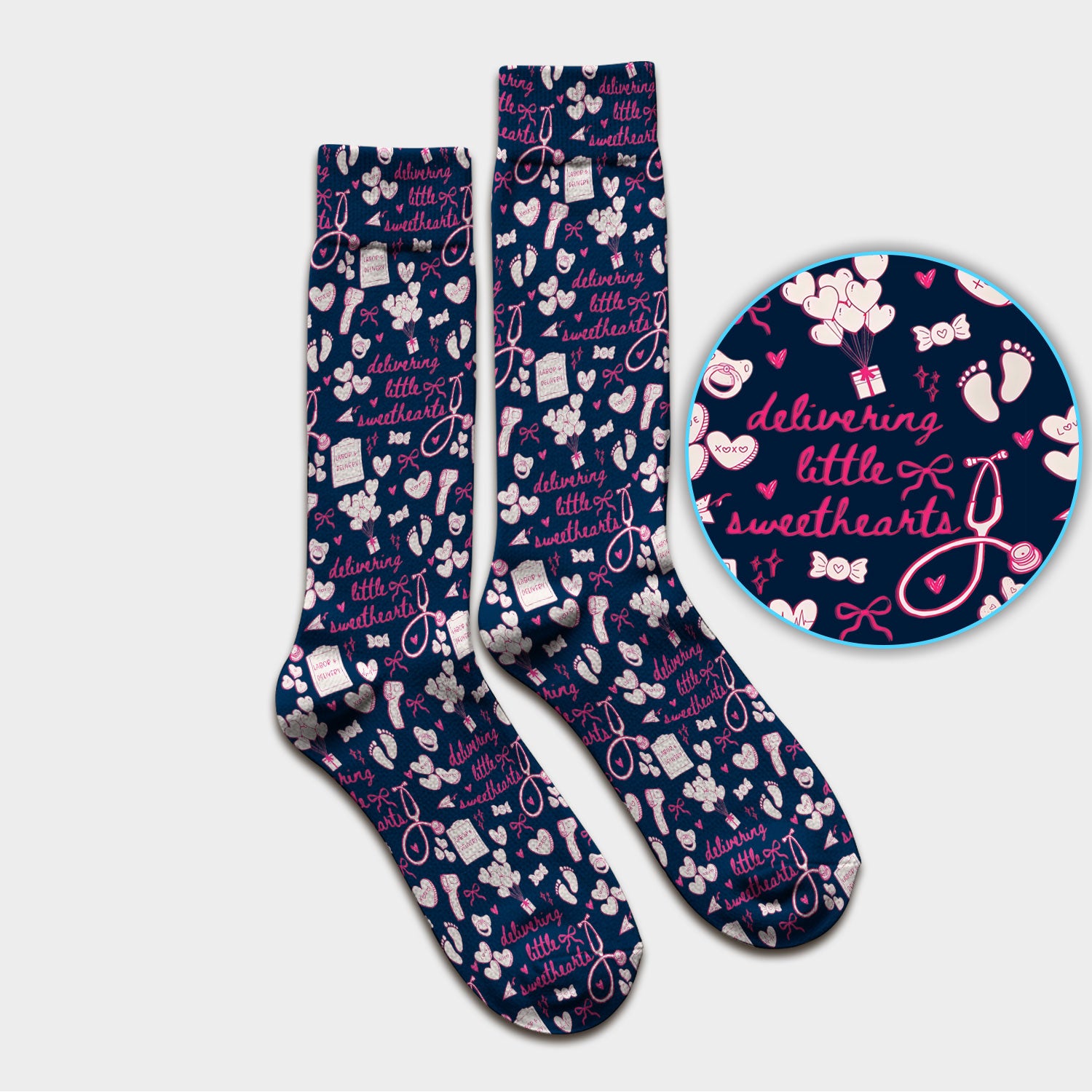 Valentine Labor And Delivery Scrub Socks, XOXO Pattern Scrub Sock, Breathable Fabrics Nursing Uniform For Women
