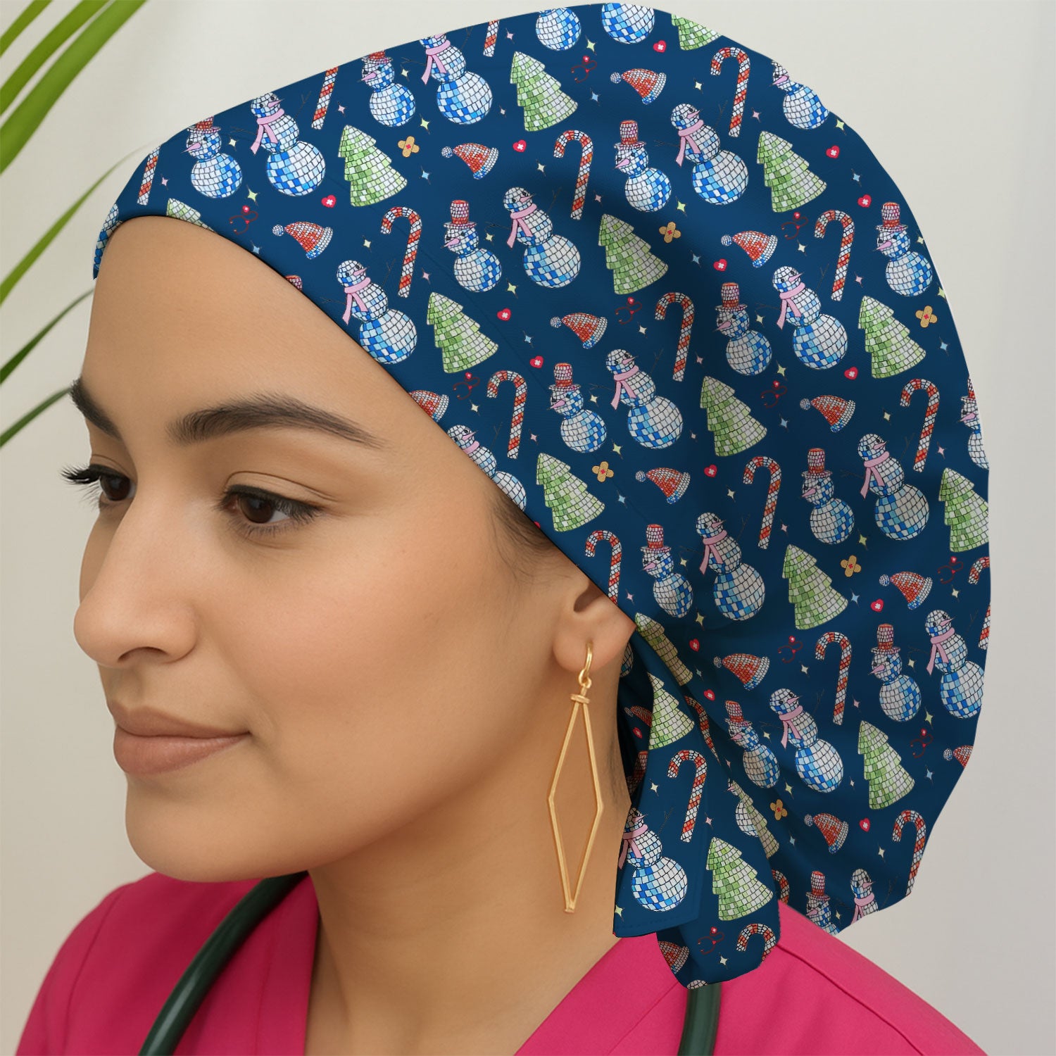 Funny Christmas Snowman Bouffant Scrub Caps for Women - Surgical Caps for Doctors - Breathable Fabrics Caps Uniform - Xmas Gift for RN LPN CNA