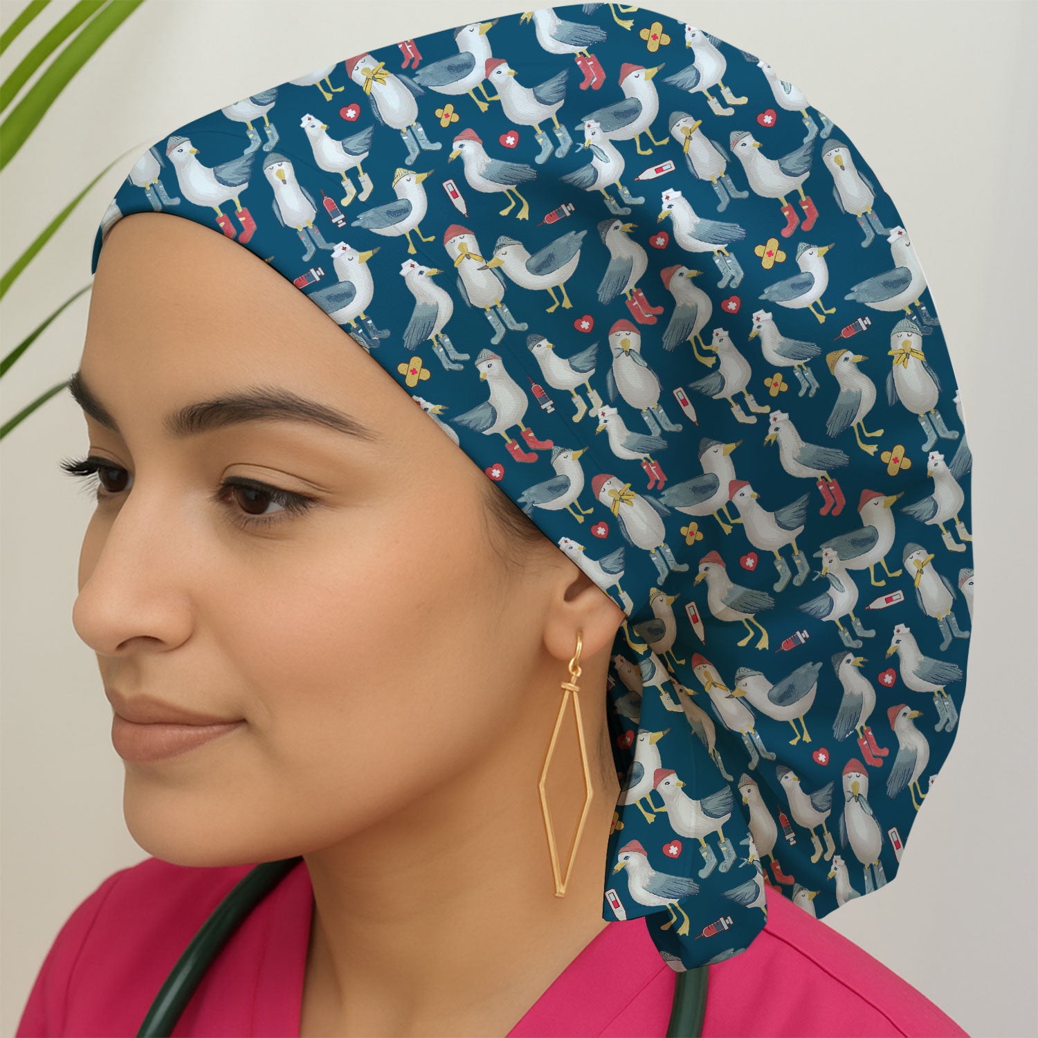 Seagull Bouffant Scrub Caps for Women - Cute Birds Holiday Nursing Gift - Breathable Fabrics Caps Uniform