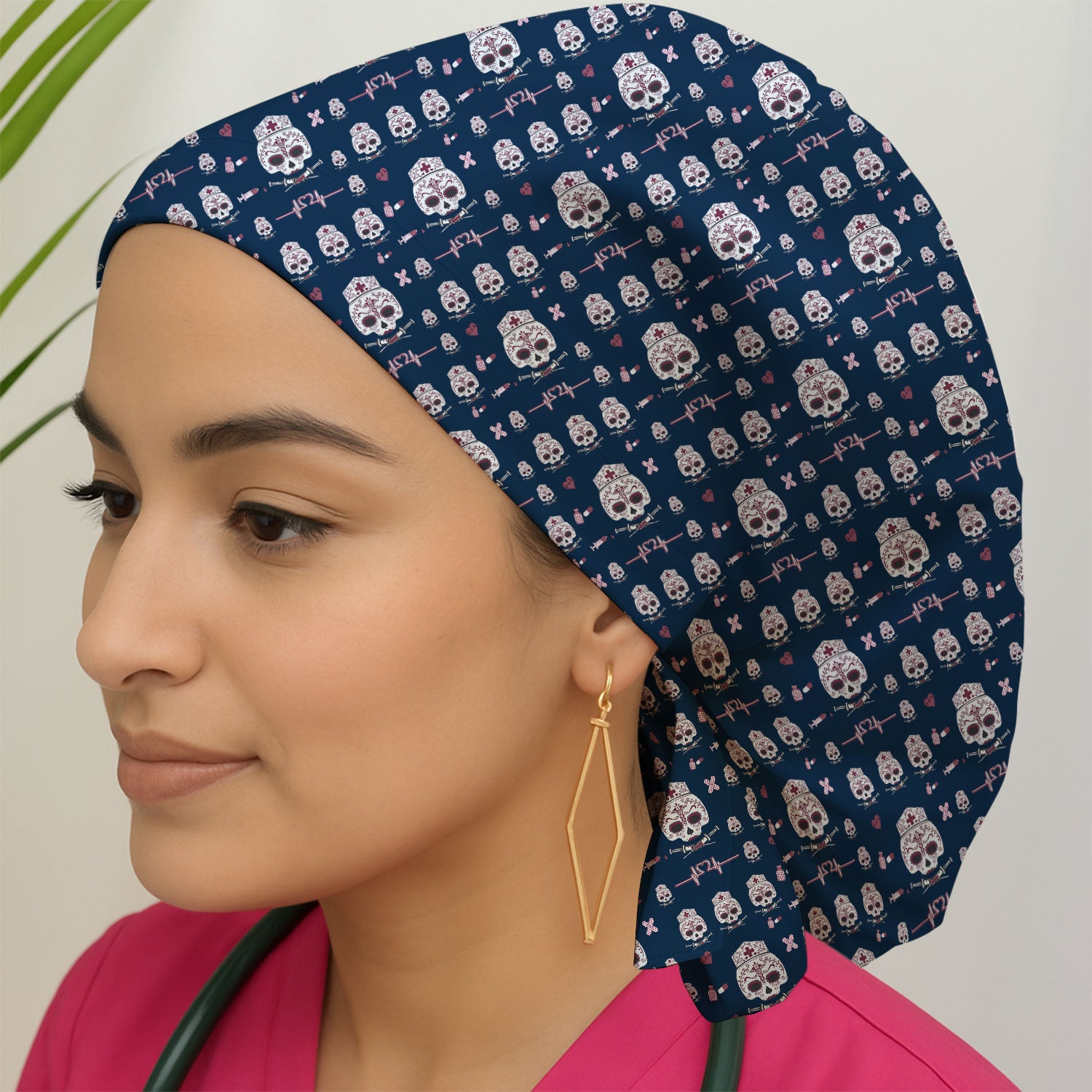Sugar Skull Scrub Cap, Skull Pattern Scrub Hat, Breathable Fabrics Nursing Uniform