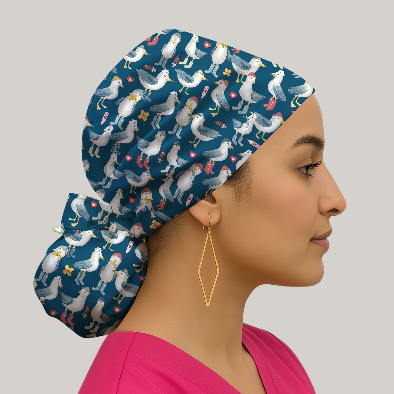 Seagull Bouffant Scrub Caps for Women - Cute Birds Holiday Nursing Gift - Breathable Fabrics Caps Uniform