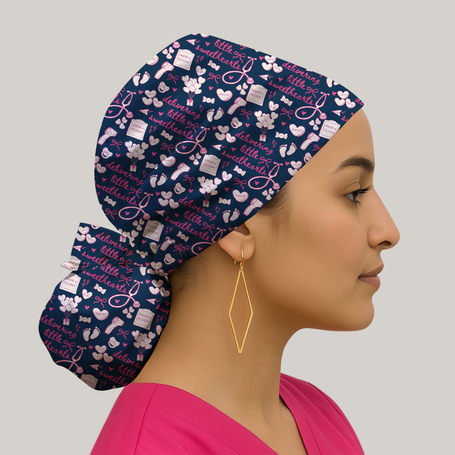 Valentine Labor And Delivery Scrub Cap, XOXO Pattern Scrub Hat, Breathable Fabrics Nursing Uniform For Women