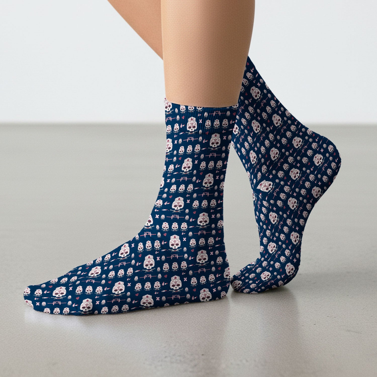 Sugar Skull Scrub Socks, Skull Pattern Scrub Sock, Breathable Fabrics Nursing Uniform