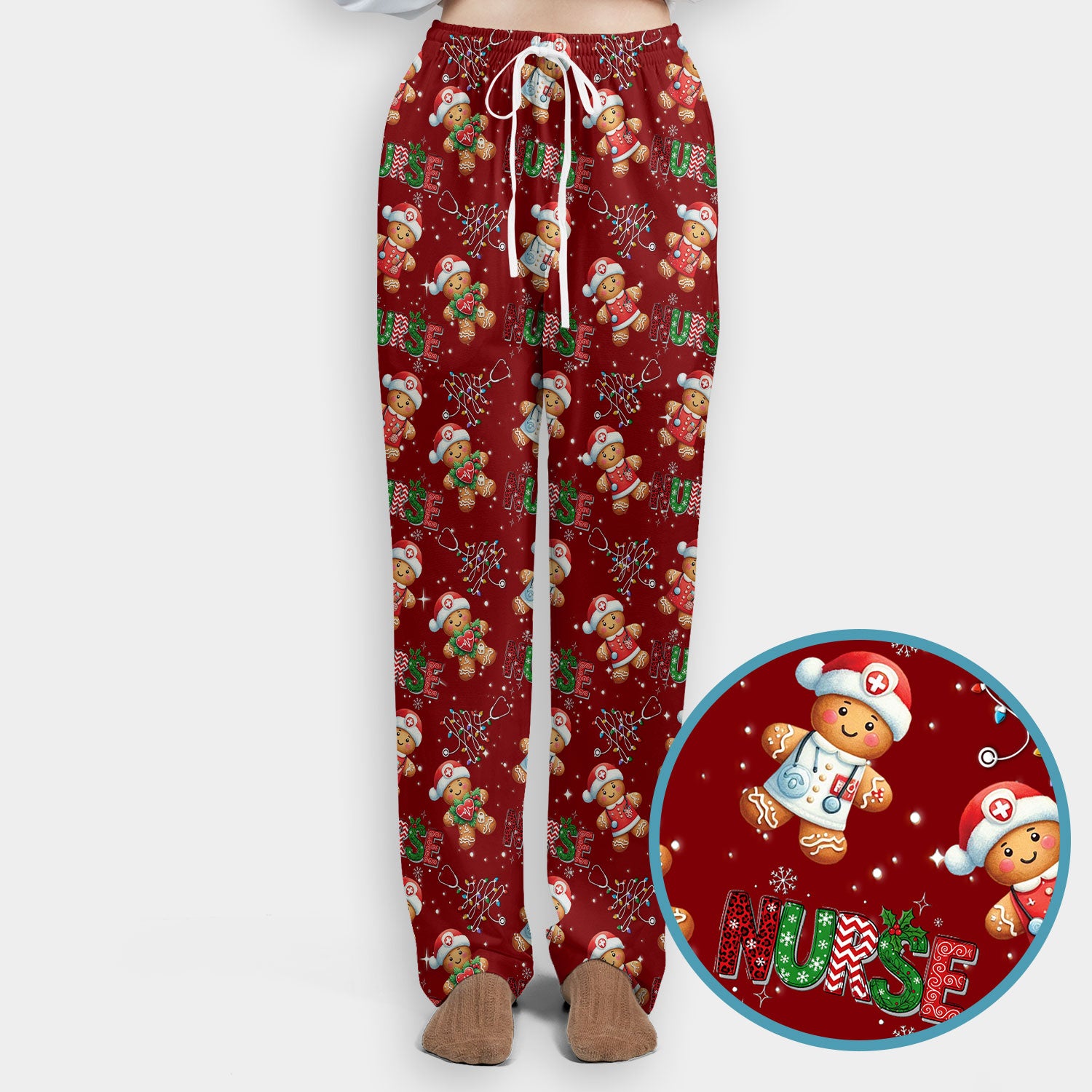 Christmas Gingerbread Women's Scrub Sets - Comfortable Scrubs for Nurses - Funny Xmas Scrub Pants and V Neck Top for RN CNA LPN