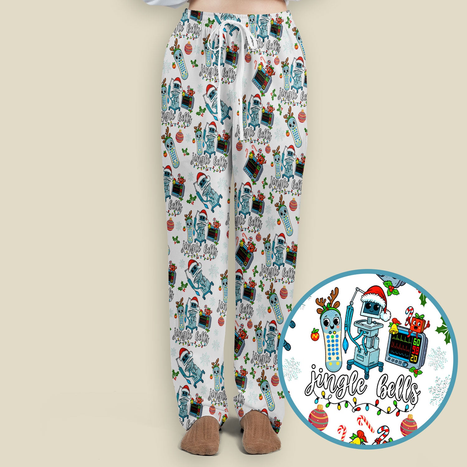 Christmas Women's Scrub Sets - Funny Jingle Bells Holiday Med Uniform - Merry Xmas Scrub Pants and V Neck Top