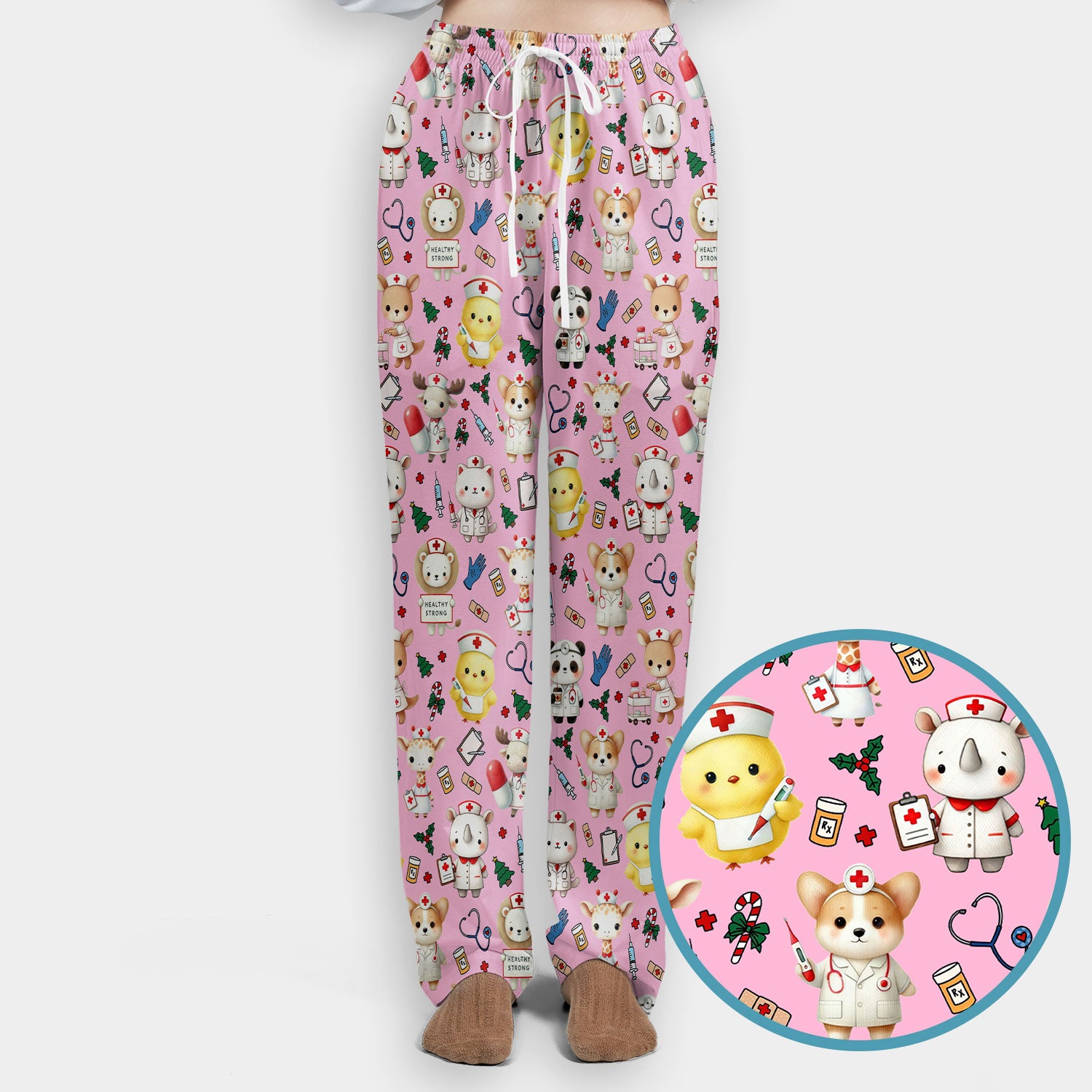Comfortable Scrubs for Nurses - Women's Scrub Sets - Blue Scrub Pants and V Neck Top - Puppy Print Nursing Uniform