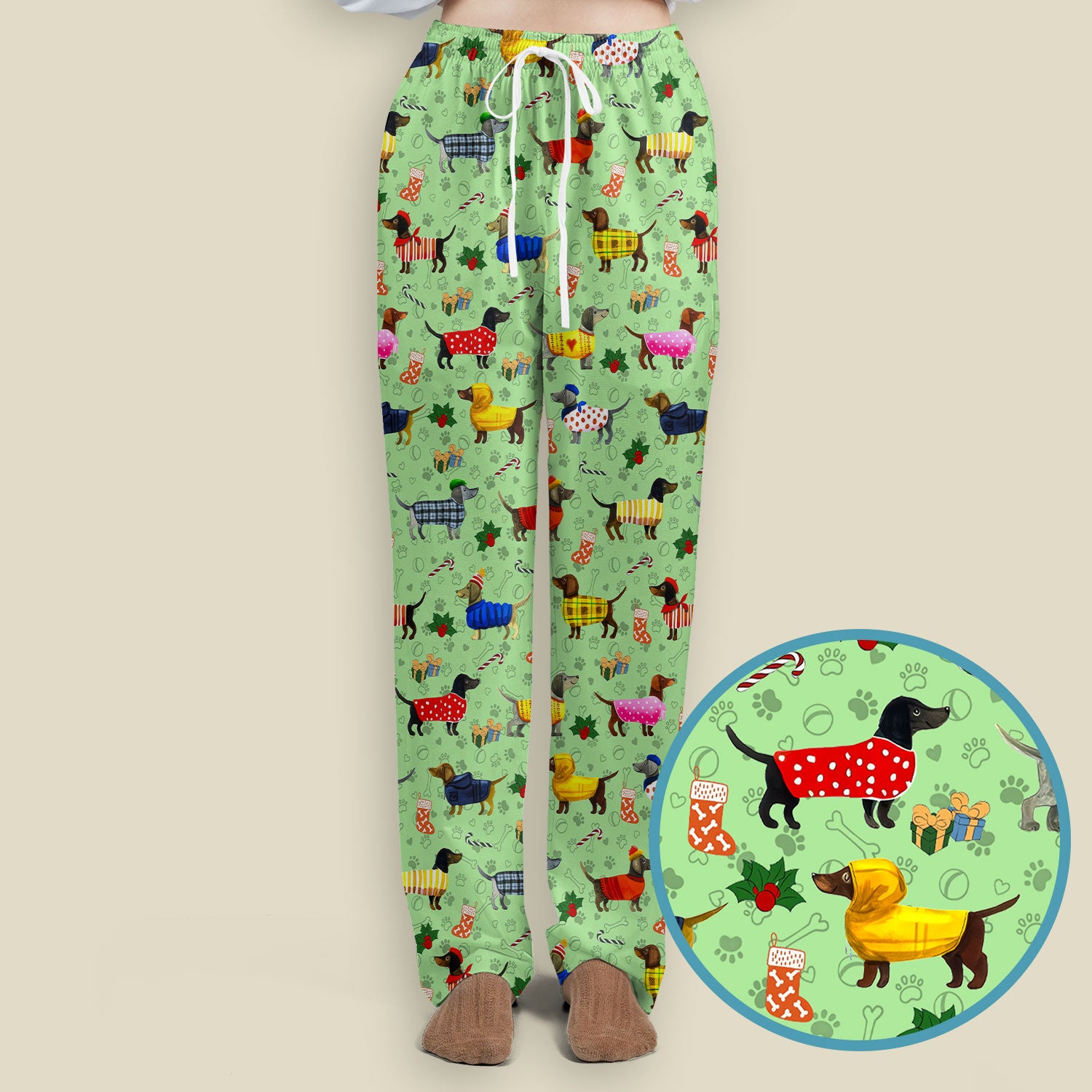 Dachshund Women Scrub Sets - Funny Wiener Dog Paw Prints Nurse Uniform - Comfortable Nursing Pants V Neck Shirt - Holiday Ugly Sweater