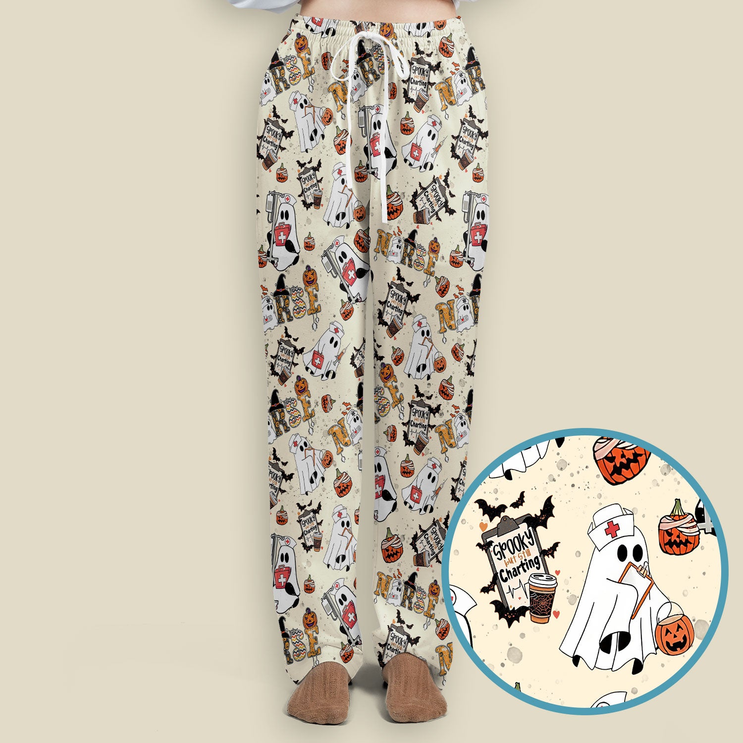 Halloween Women's Scrub Sets - Spooky But Still Charting Boo Nurse - Funny Scrub Pants and V Neck Top - Breathable Med Uniform