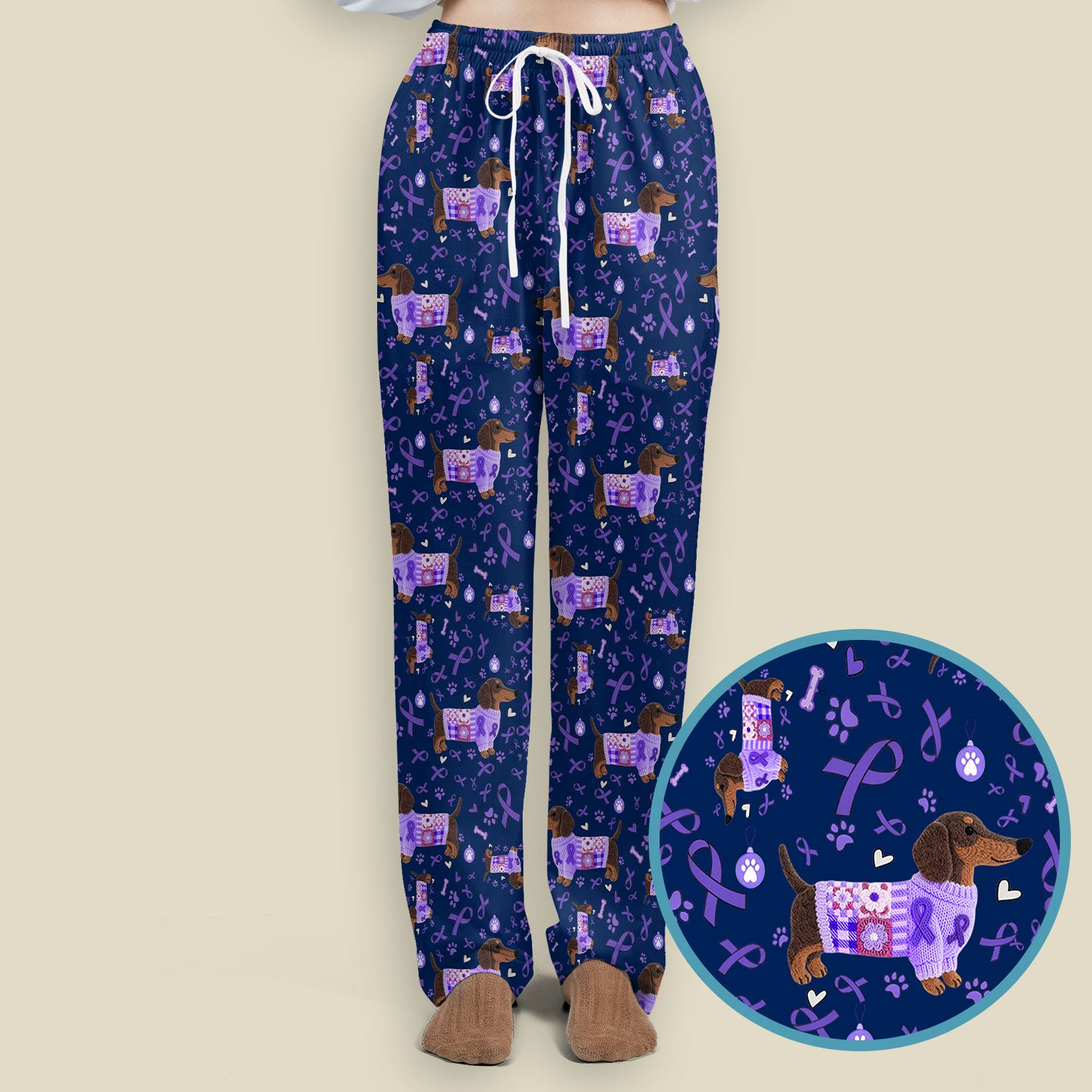 Wiener Dog Purple Ribbon Cancer Awareness Scrub Sets - Dachshund Nursing Uniform - Comfortable Scrubs for Nurses