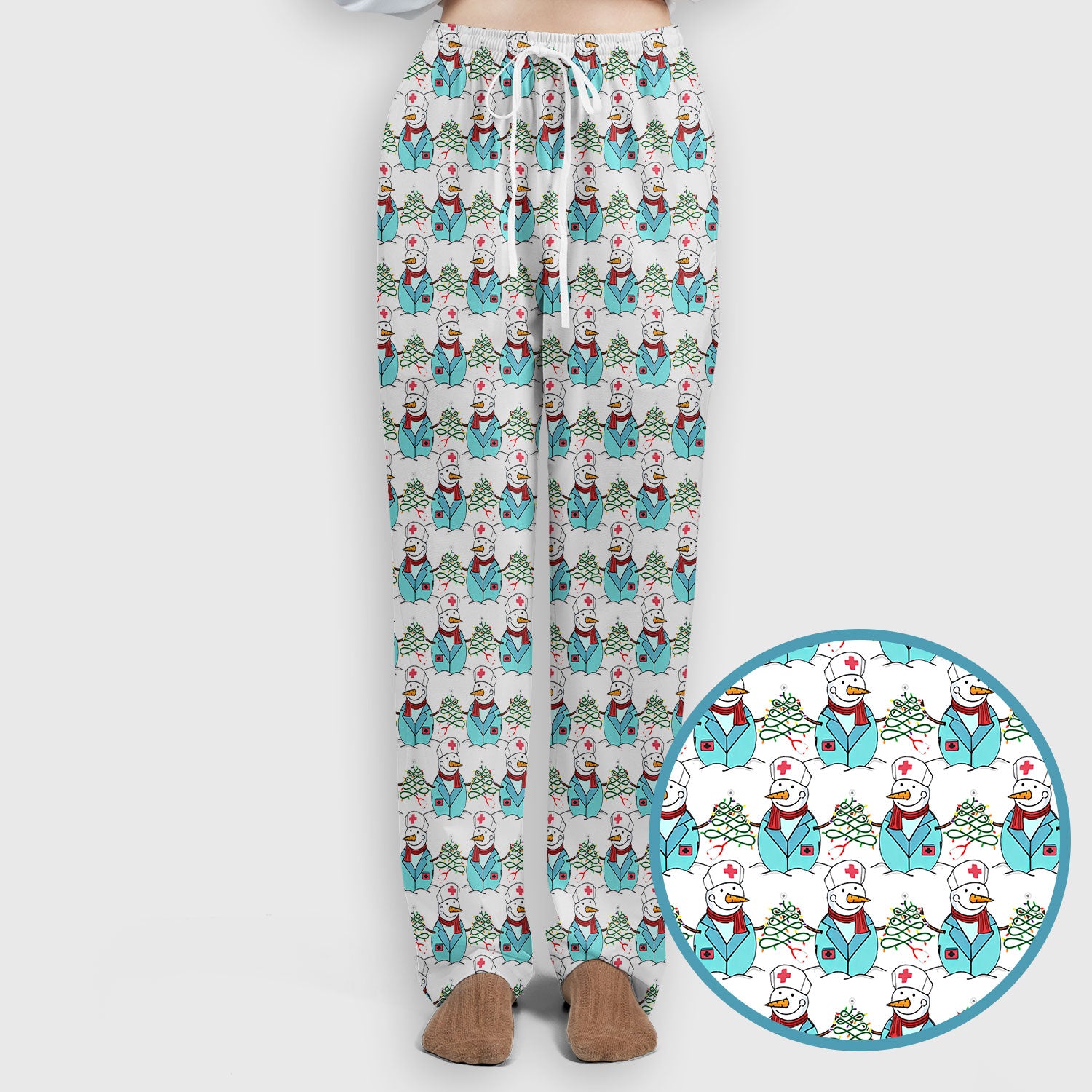 Snowman Nurse Scrub Pants - Xmas Med Uniform for Women - Comfortable Nursing Scrub Sets - Snowman Ugly Sweater Gift