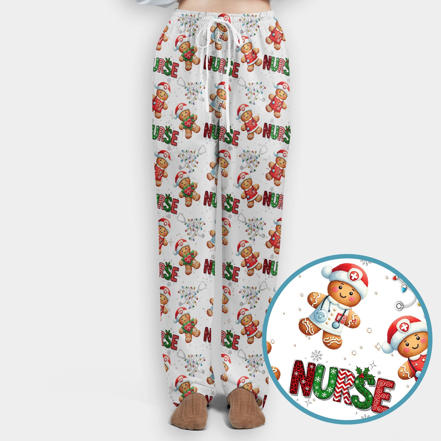Christmas Gingerbread Women's Scrub Sets - Comfortable Scrubs for Nurses - Xmas Scrub Pants and V Neck Top for Her