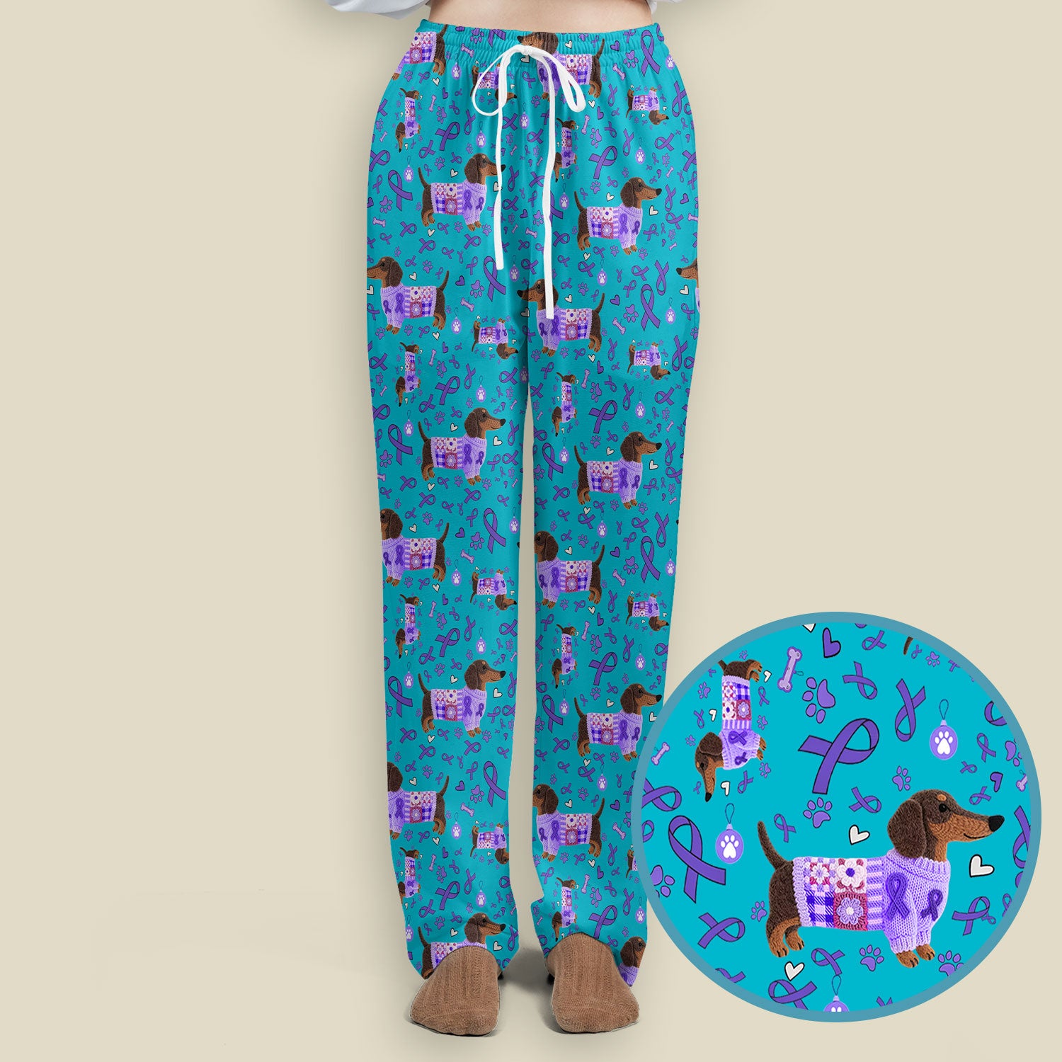 Wiener Dog Purple Ribbon Cancer Awareness Scrub Sets - Dachshund Nursing Uniform - Comfortable Scrubs for Nurses