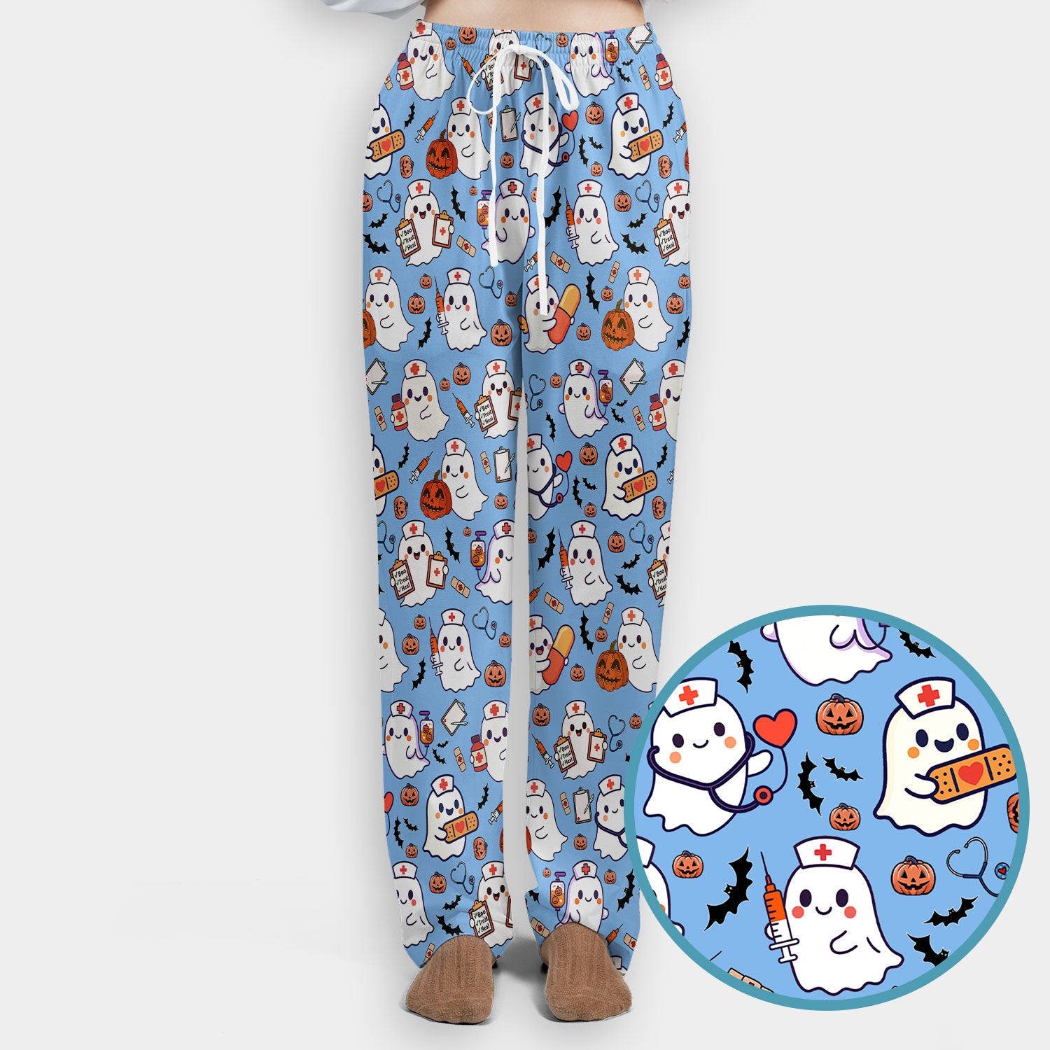 Halloween Women's Scrub Sets - Comfortable Scrubs for Nurses - Pumpkin Ghost Scrub Pants and V Neck Top - Breathable Med Uniform