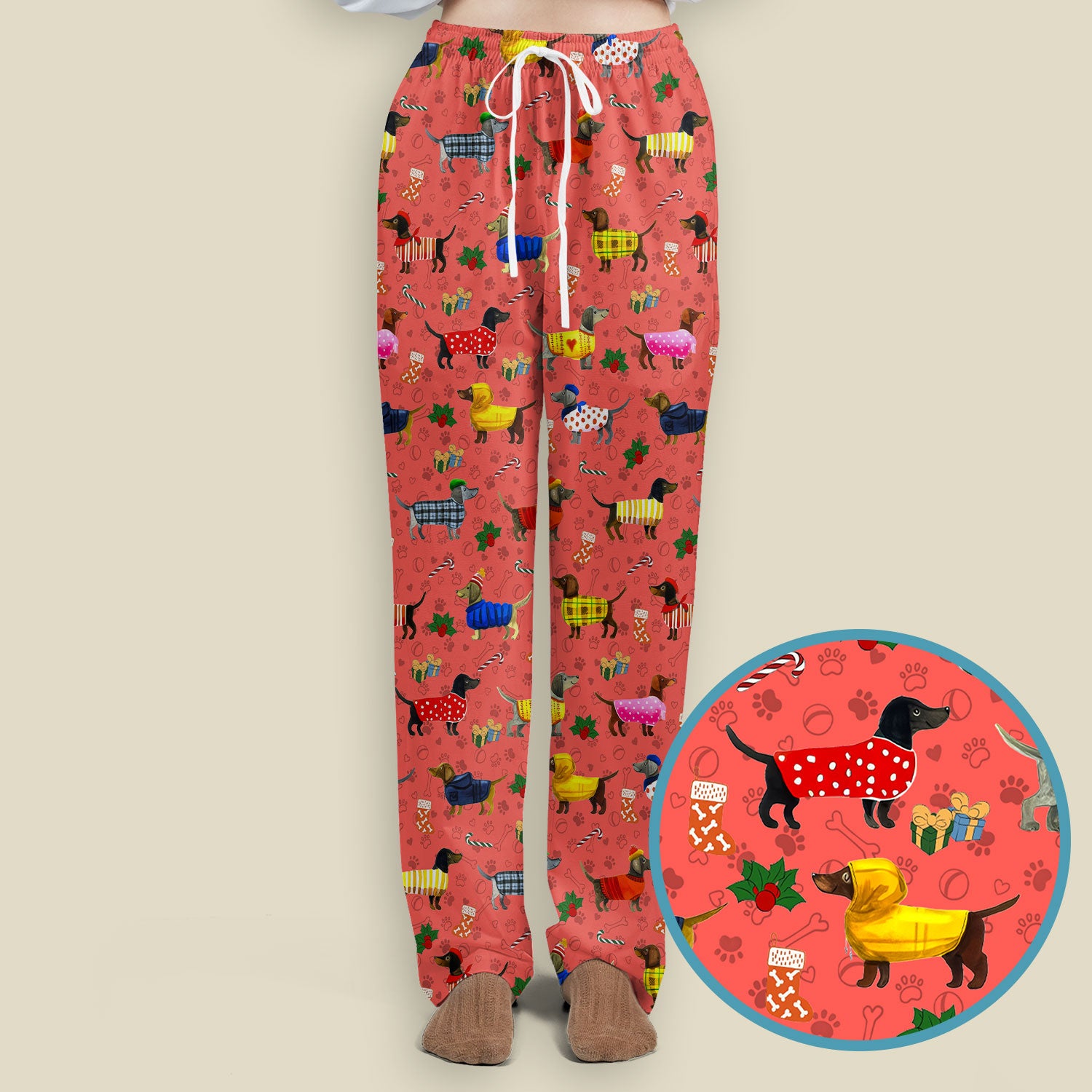 Dachshund Women Scrub Sets - Funny Wiener Dog Paw Prints Nurse Uniform - Comfortable Nursing Pants V Neck Shirt - Holiday Ugly Sweater