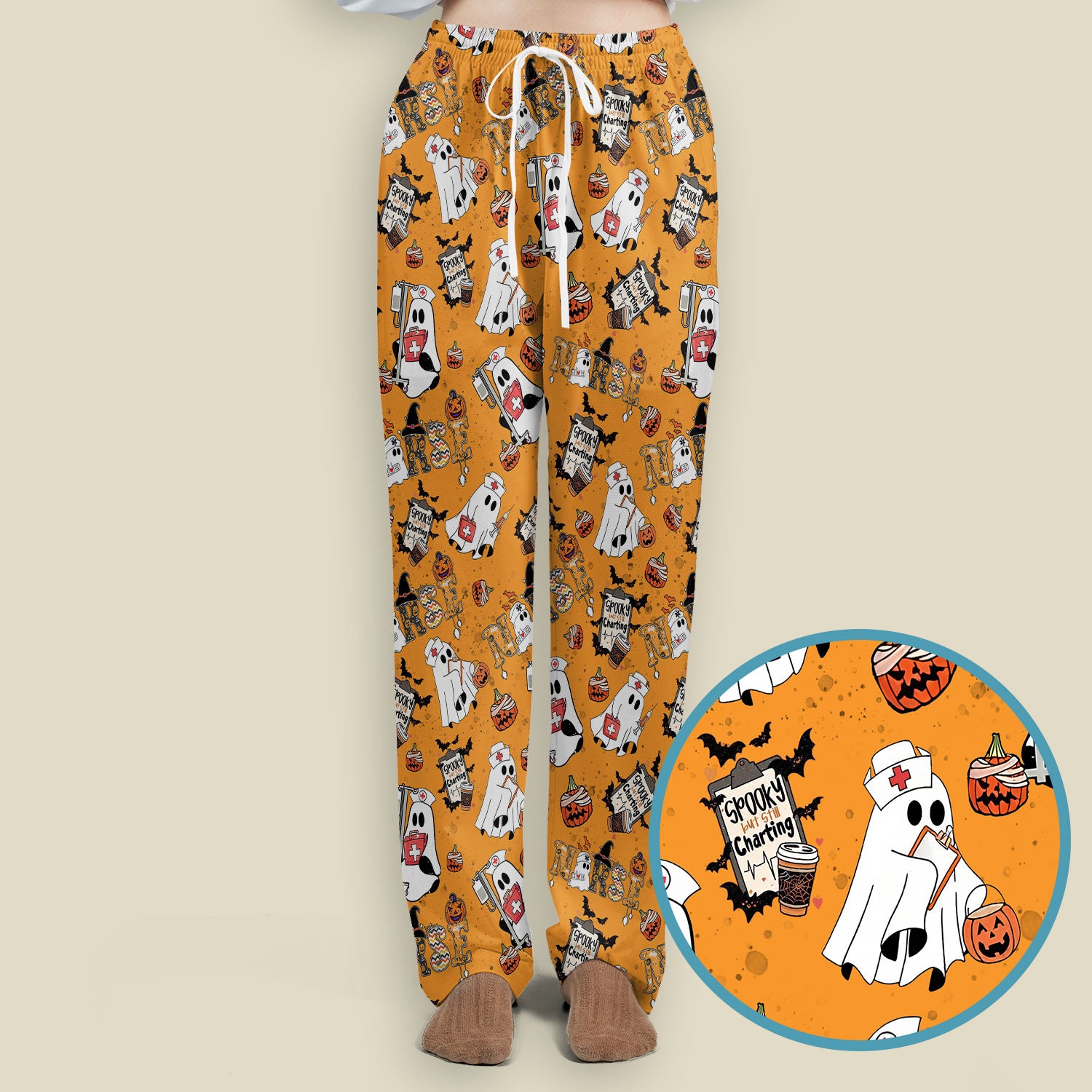 Halloween Women's Scrub Sets - Spooky But Still Charting Boo Nurse - Funny Scrub Pants and V Neck Top - Breathable Med Uniform