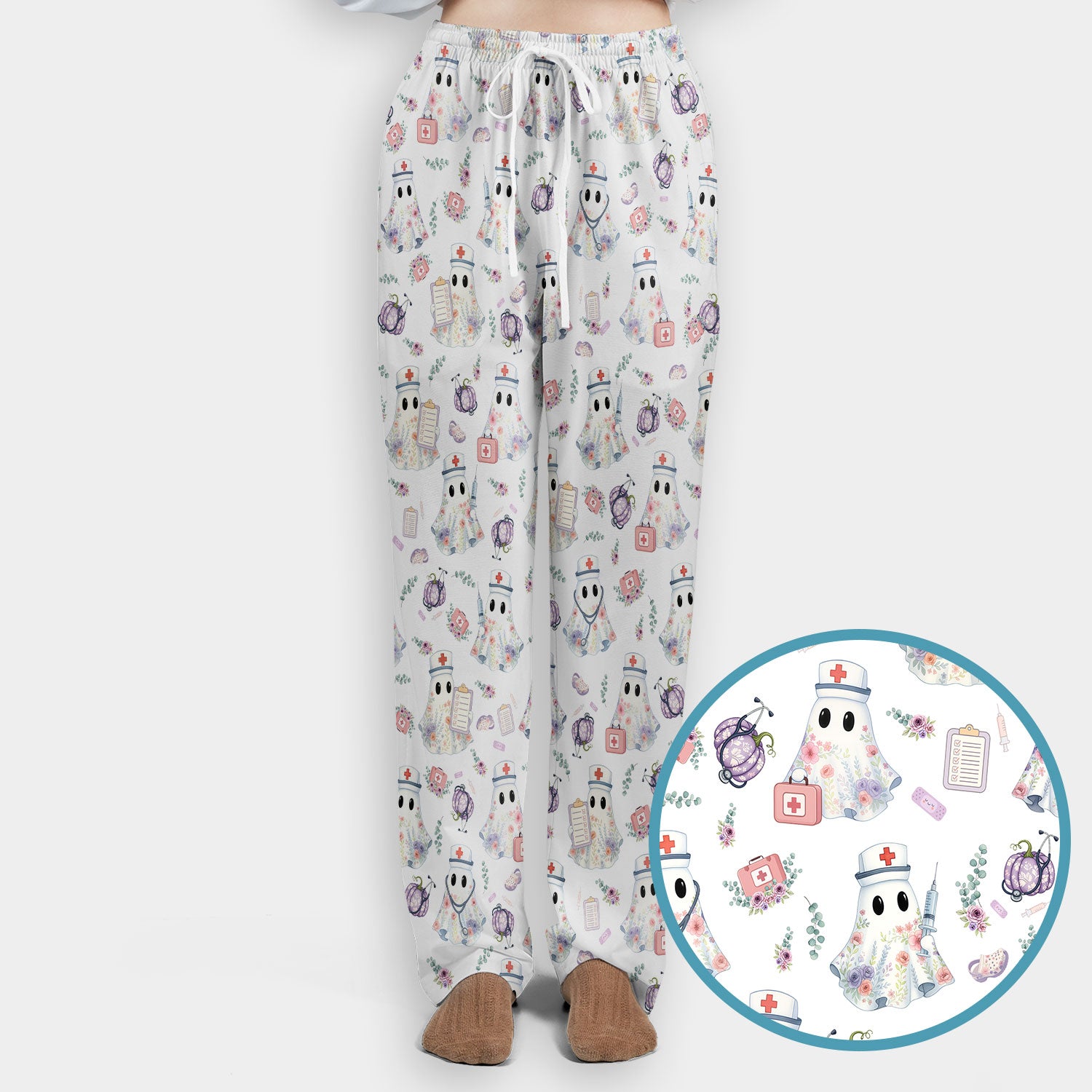 Ghost Nurse Medical Uniform - Cute Boo Halloween Scrub Set - Purple Pumpkin Scrub Pants - Funny Halloween Sweatshirts