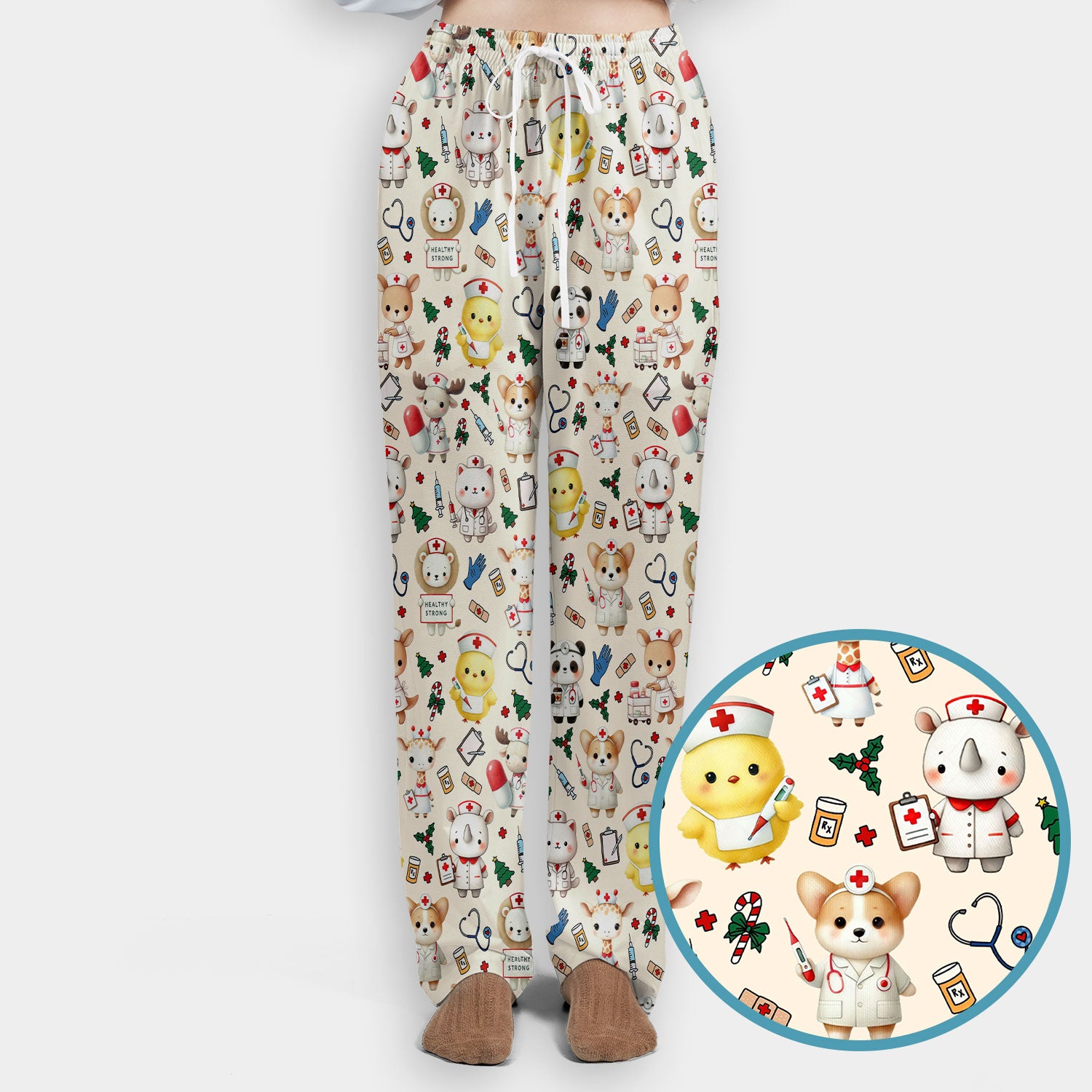 Comfortable Scrubs for Nurses - Women's Scrub Sets - Blue Scrub Pants and V Neck Top - Puppy Print Nursing Uniform