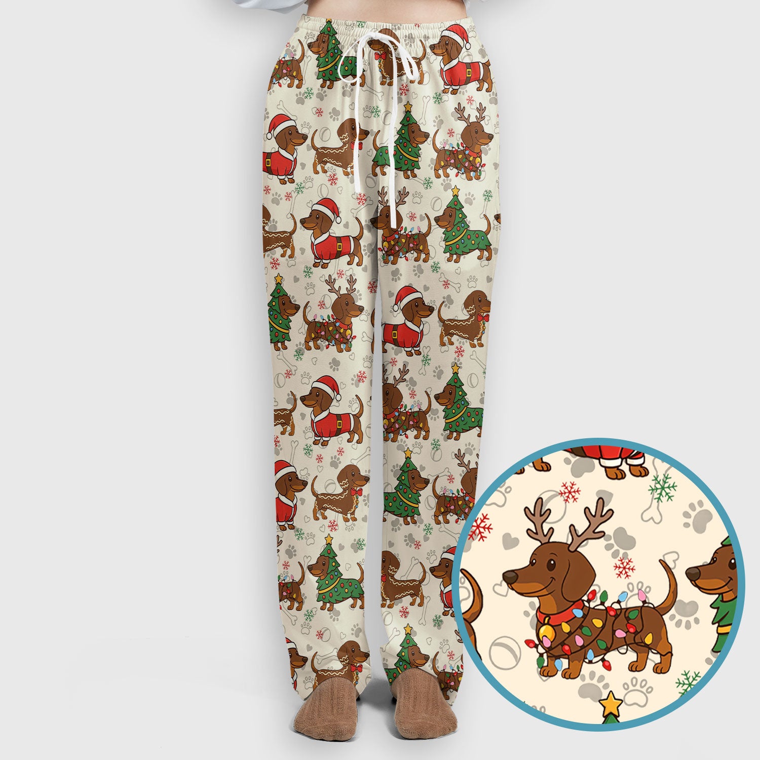 Christmas Weenie Dog Scrub Sets - Xmas Dachshund Scrub Pants - Cute Sausage Puppy V Neck Top - Breathable Med Uniform
