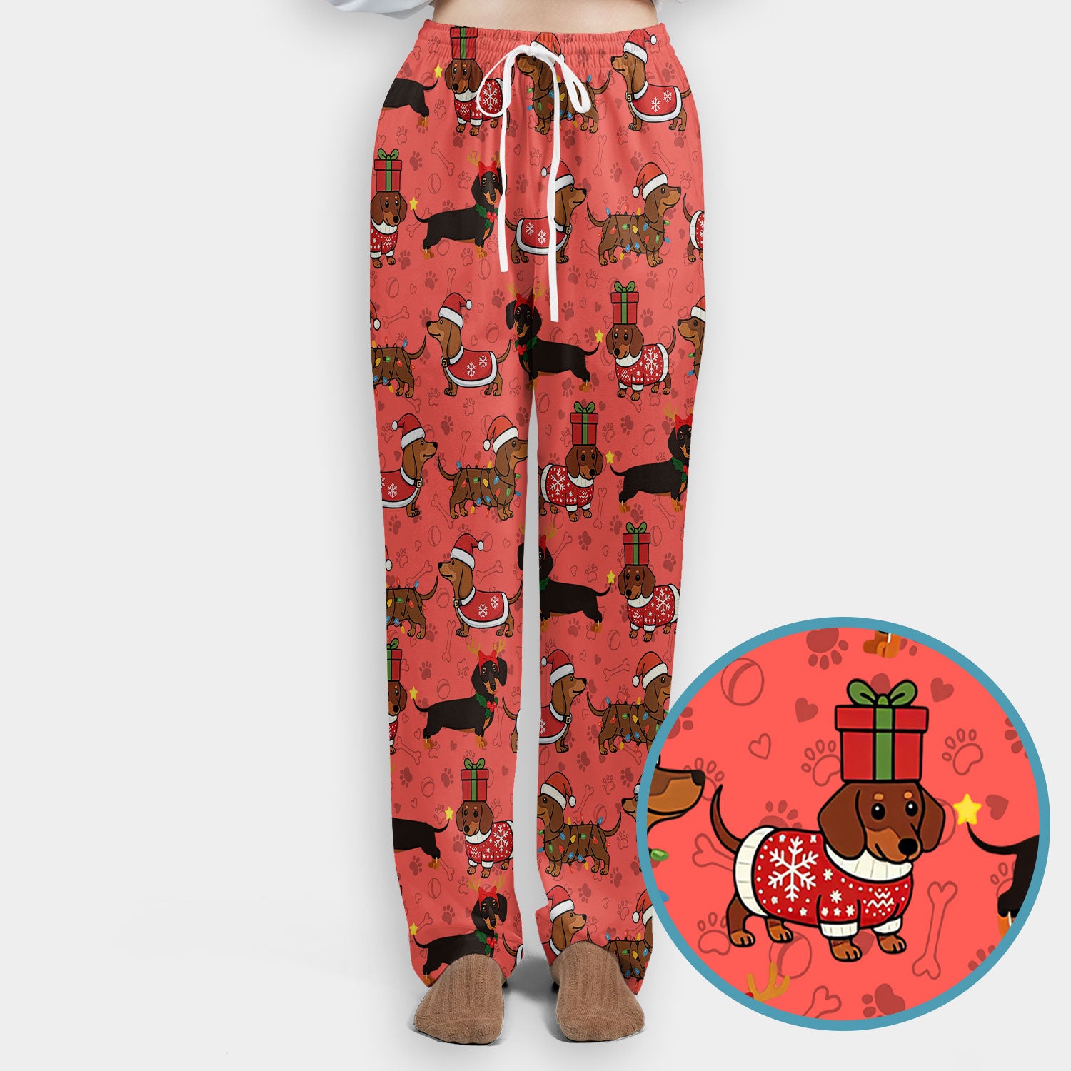 Funny Dachshund Dog Nursing Scrub Pants for Women - Wiener Santa Scrub Set for Nurse - Funny Medical Uniform for RN CNA LPN