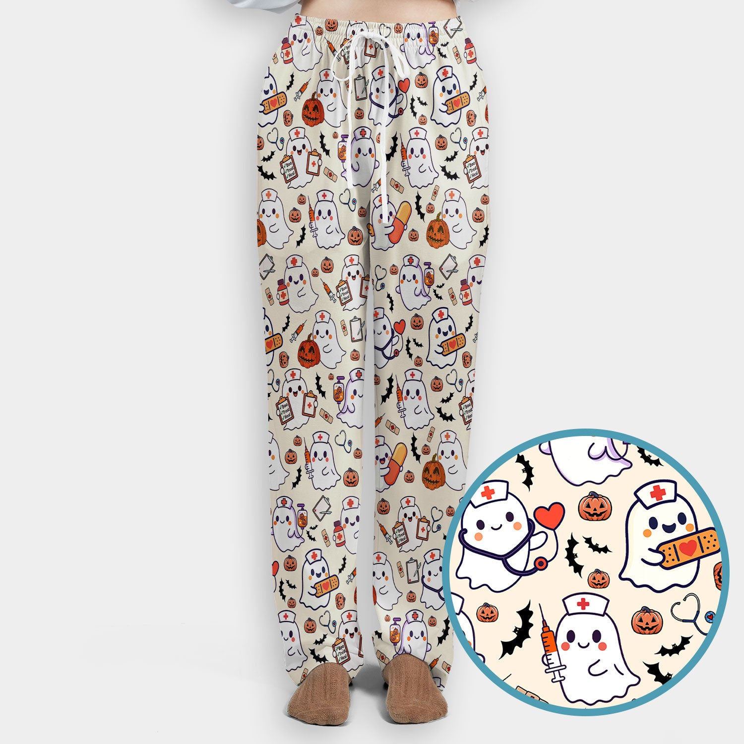 Halloween Women's Scrub Sets - Comfortable Scrubs for Nurses - Pumpkin Ghost Scrub Pants and V Neck Top - Breathable Med Uniform