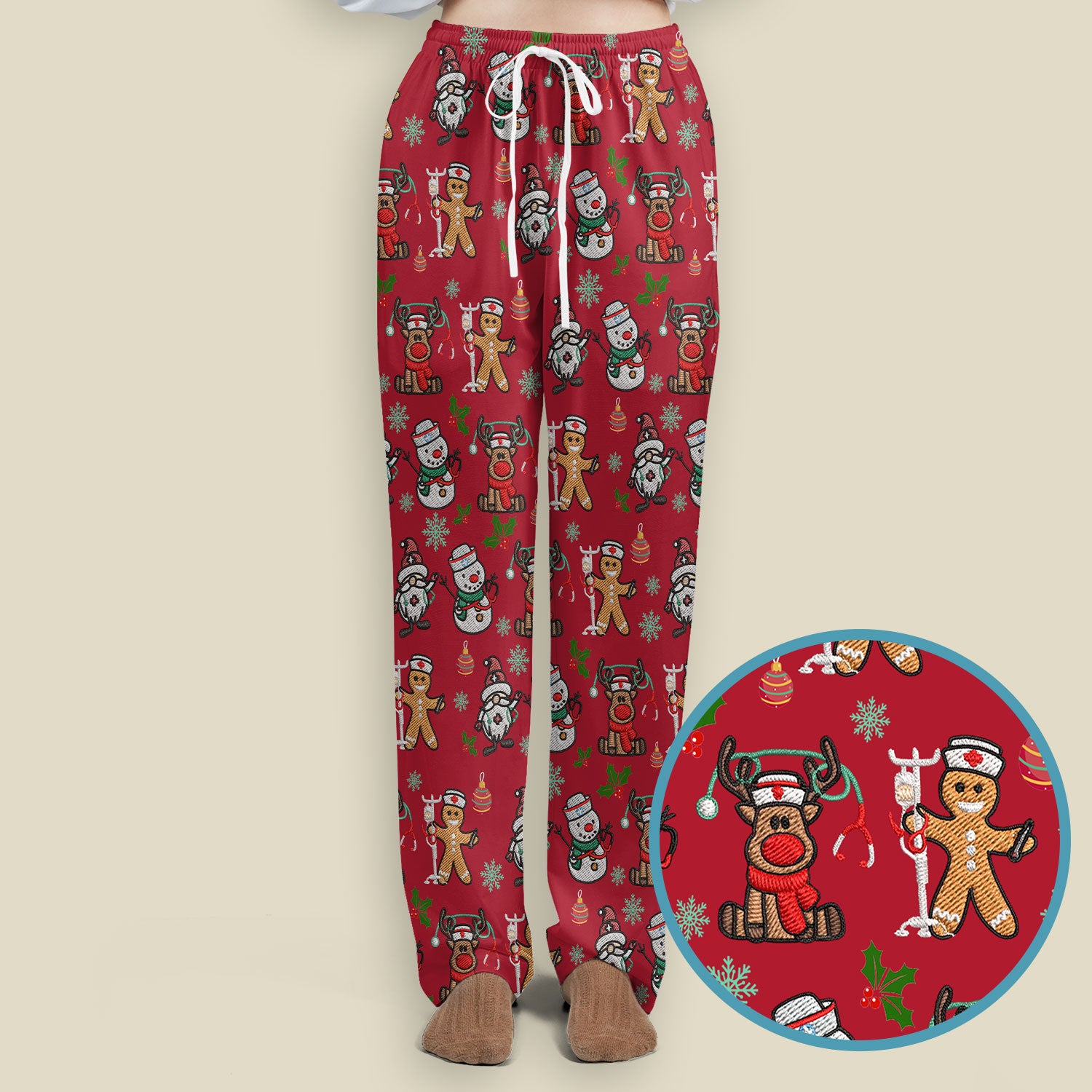 Reindeer Christmas Women's Scrub Sets - Gingerbread Cookies and Santa Claus Medical Uniform - Comfortable Scrubs for Nurses