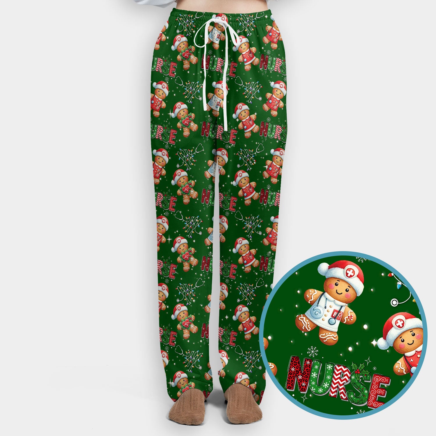 Christmas Gingerbread Women's Scrub Sets - Comfortable Scrubs for Nurses - Funny Xmas Scrub Pants and V Neck Top for RN CNA LPN