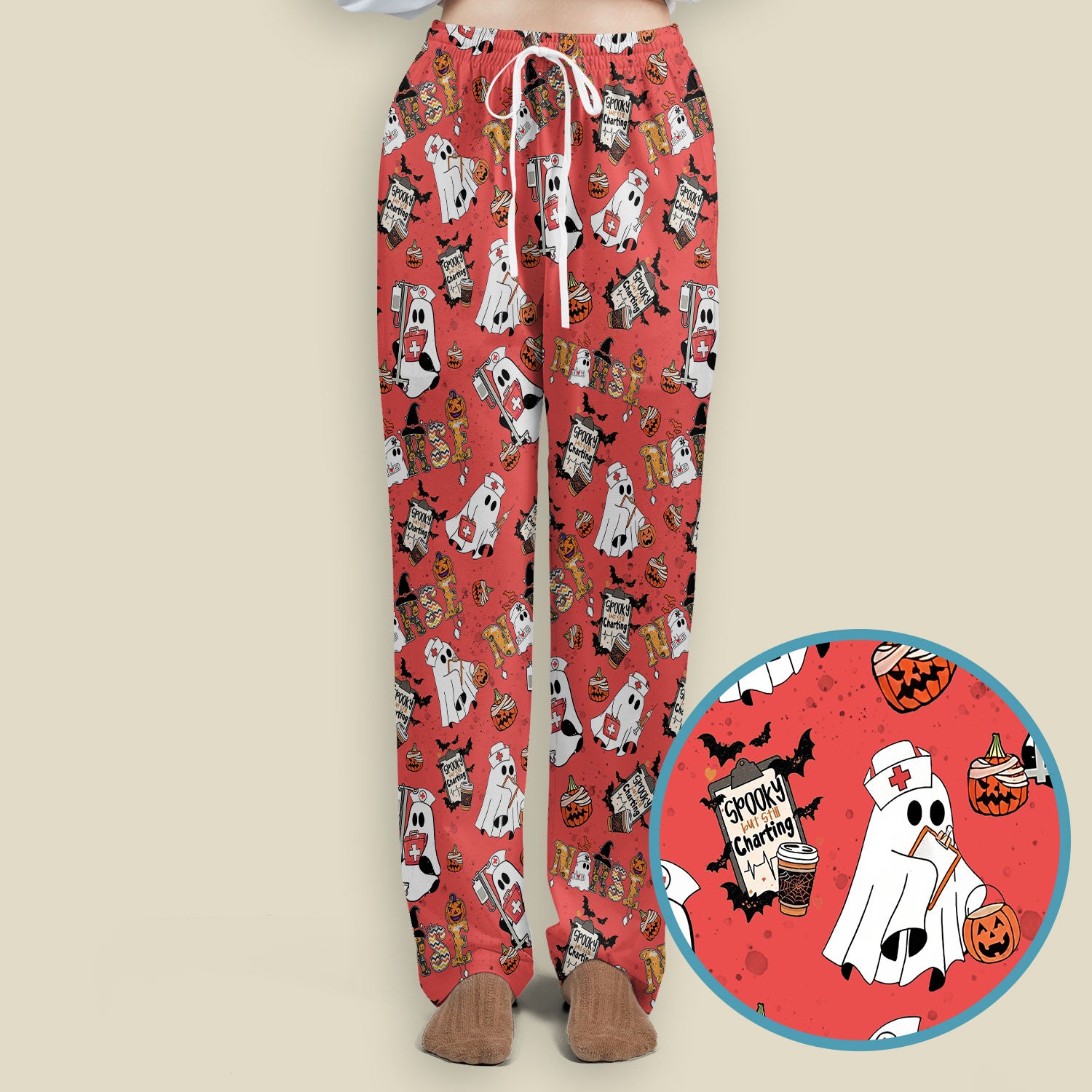Halloween Women's Scrub Sets - Spooky But Still Charting Boo Nurse - Funny Scrub Pants and V Neck Top - Breathable Med Uniform