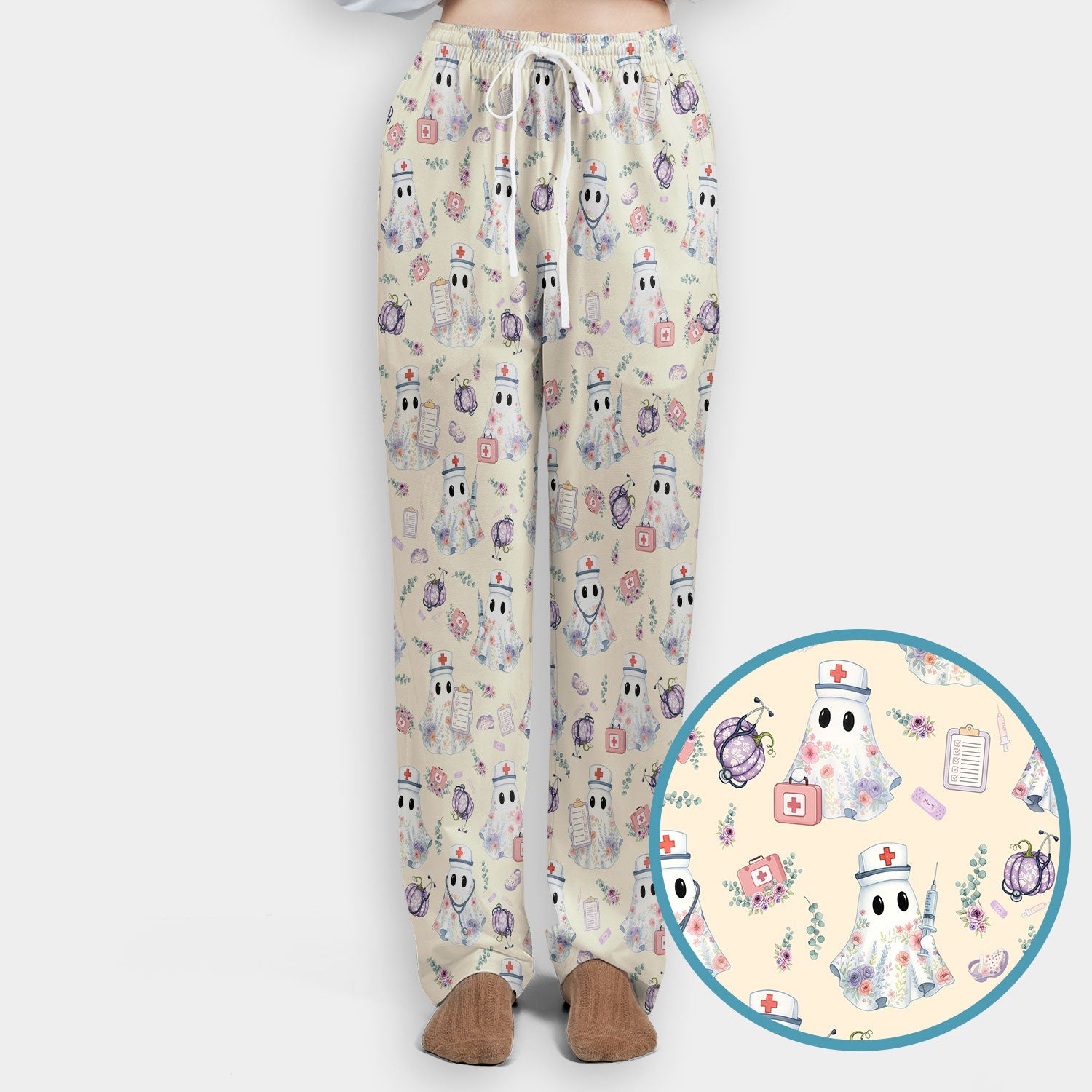 Ghost Nurse Medical Uniform - Cute Boo Halloween Scrub Set - Purple Pumpkin Scrub Pants - Funny Halloween Sweatshirts