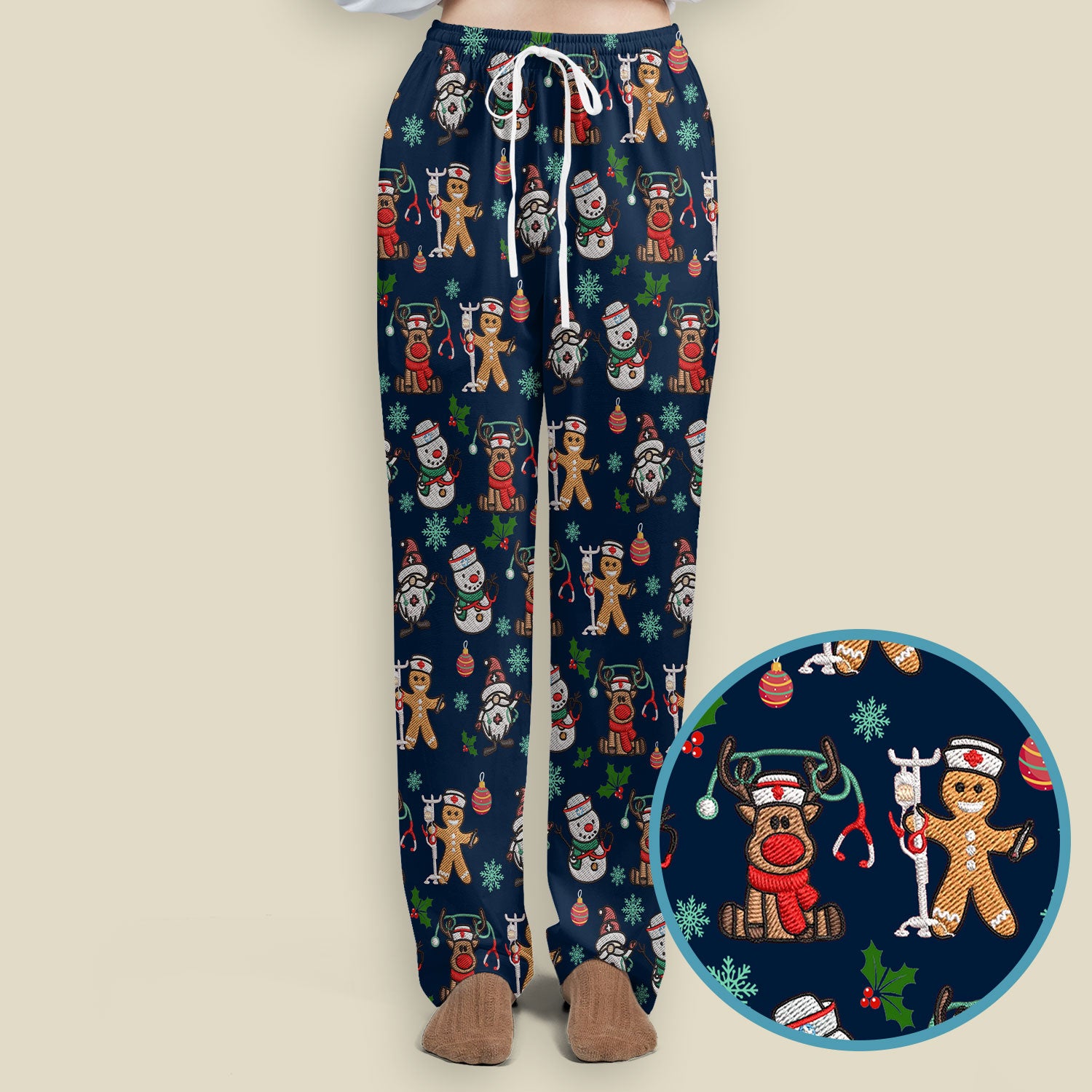 Reindeer Christmas Women's Scrub Sets - Gingerbread Cookies and Santa Claus Medical Uniform - Comfortable Scrubs for Nurses
