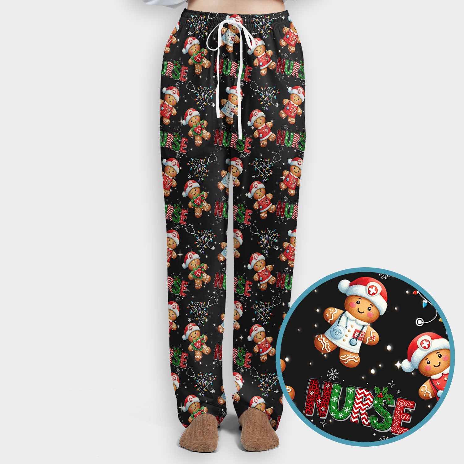 Christmas Gingerbread Women's Scrub Sets - Comfortable Scrubs for Nurses - Xmas Scrub Pants and V Neck Top for Her