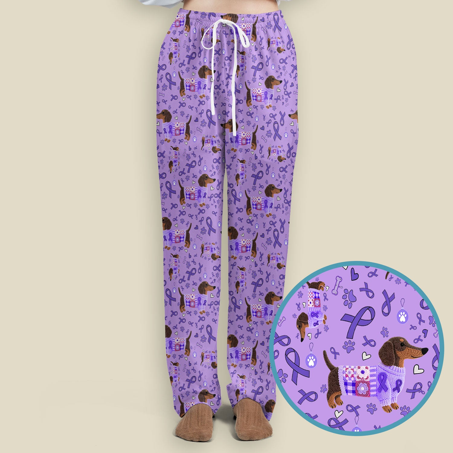 Wiener Dog Purple Ribbon Cancer Awareness Scrub Sets - Dachshund Nursing Uniform - Comfortable Scrubs for Nurses
