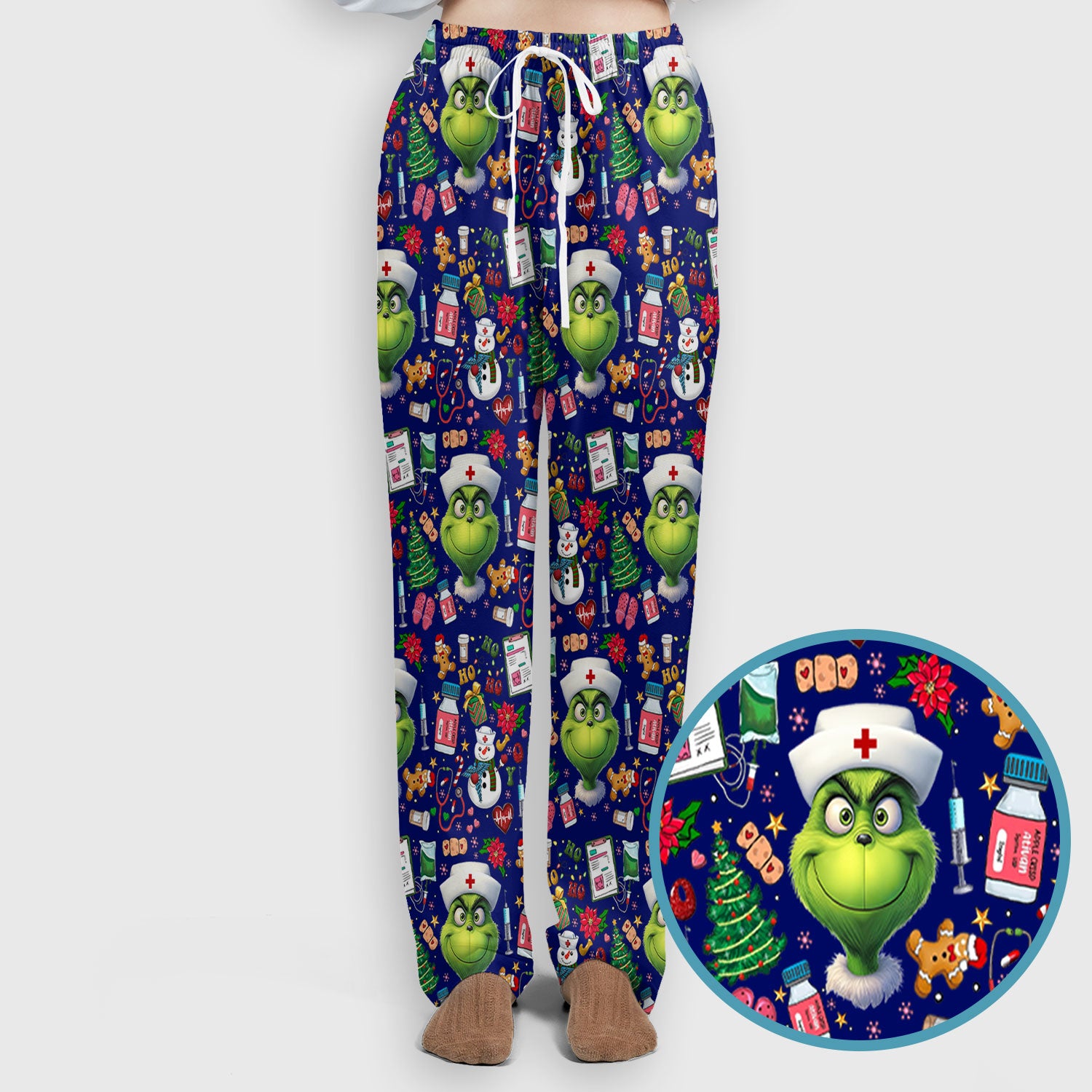 Funny Grinch Scrub Set for Women - Christmas Medical Uniform Top and Pants - Holiday Ugly Sweater Comfortable Nursing Outfit