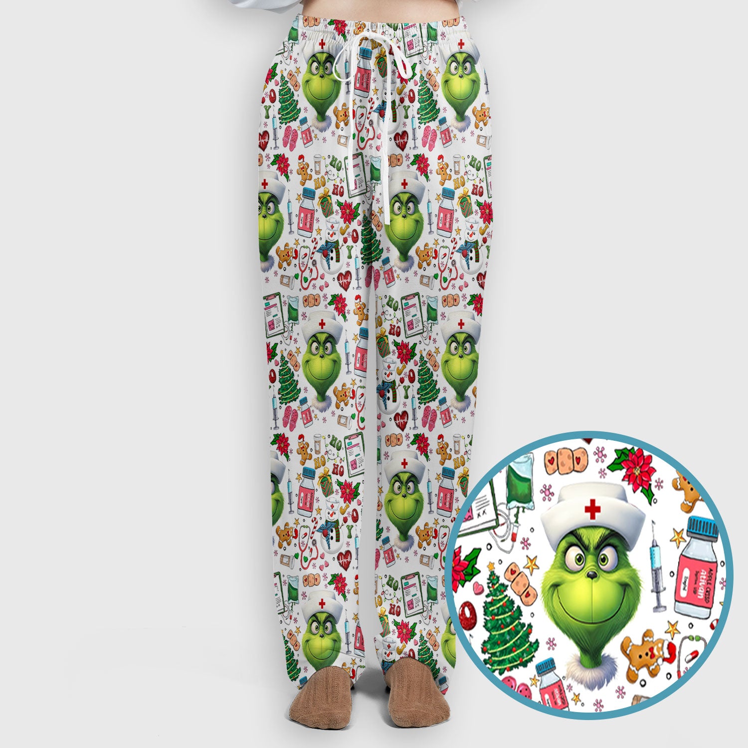 Funny Grinch Scrub Set for Women - Christmas Medical Uniform Top and Pants - Holiday Ugly Sweater Comfortable Nursing Outfit