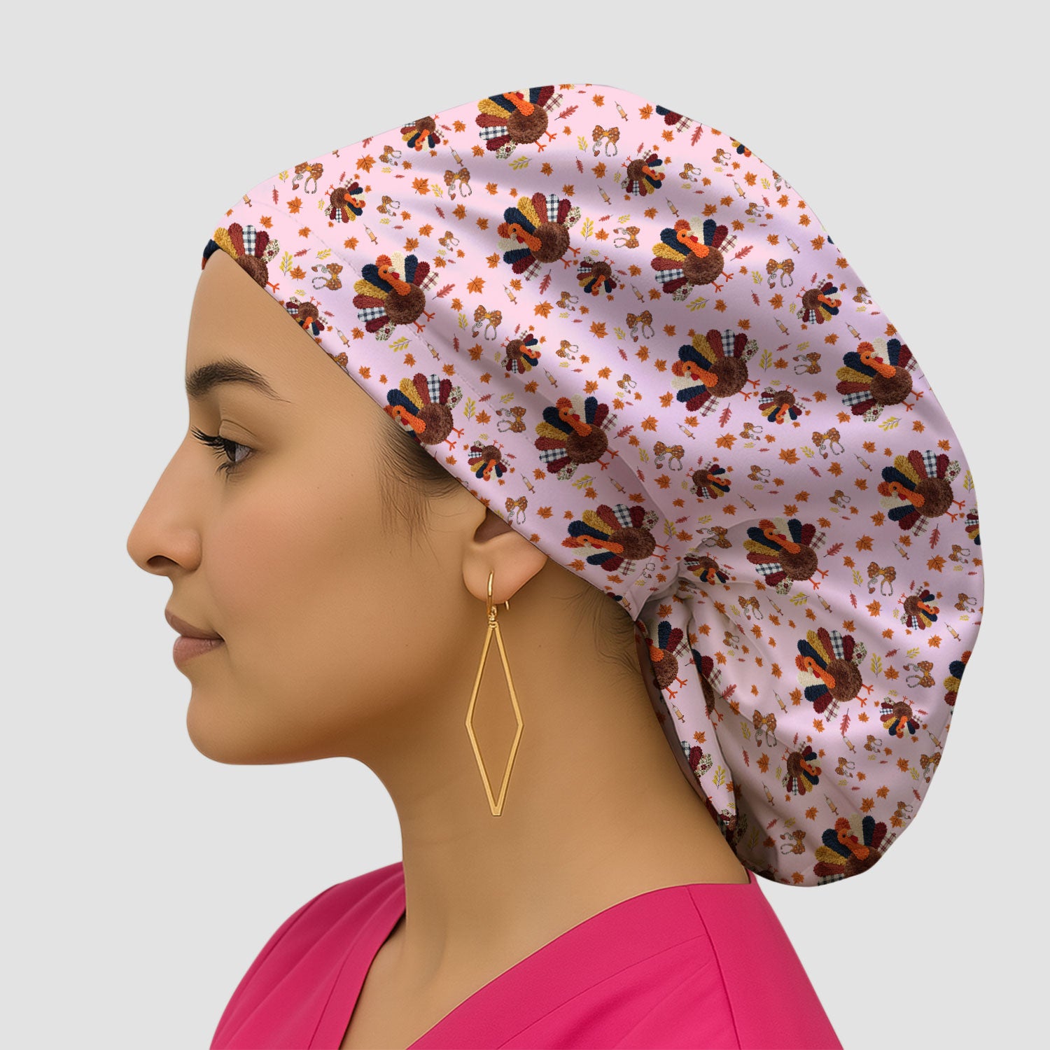 Thanksgiving Bouffant Scrub Caps for Women - Funny Autumn Turkey Surgical Caps for Doctors - Breathable Fabrics Caps Uniform