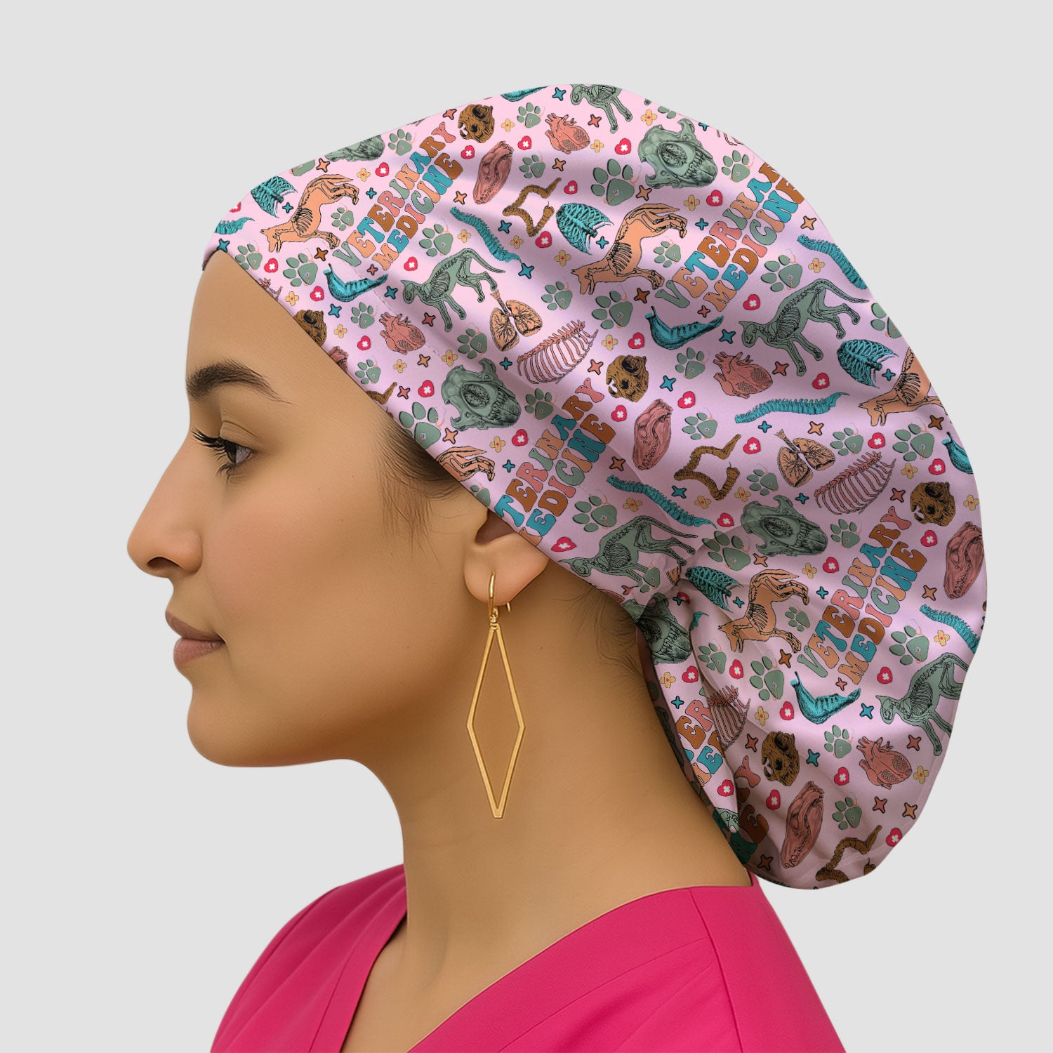 Vet Tech Bouffant Scrub Caps for Women - Veterinary Medicine Holiday Nursing Gift - Breathable Fabrics Caps Uniform